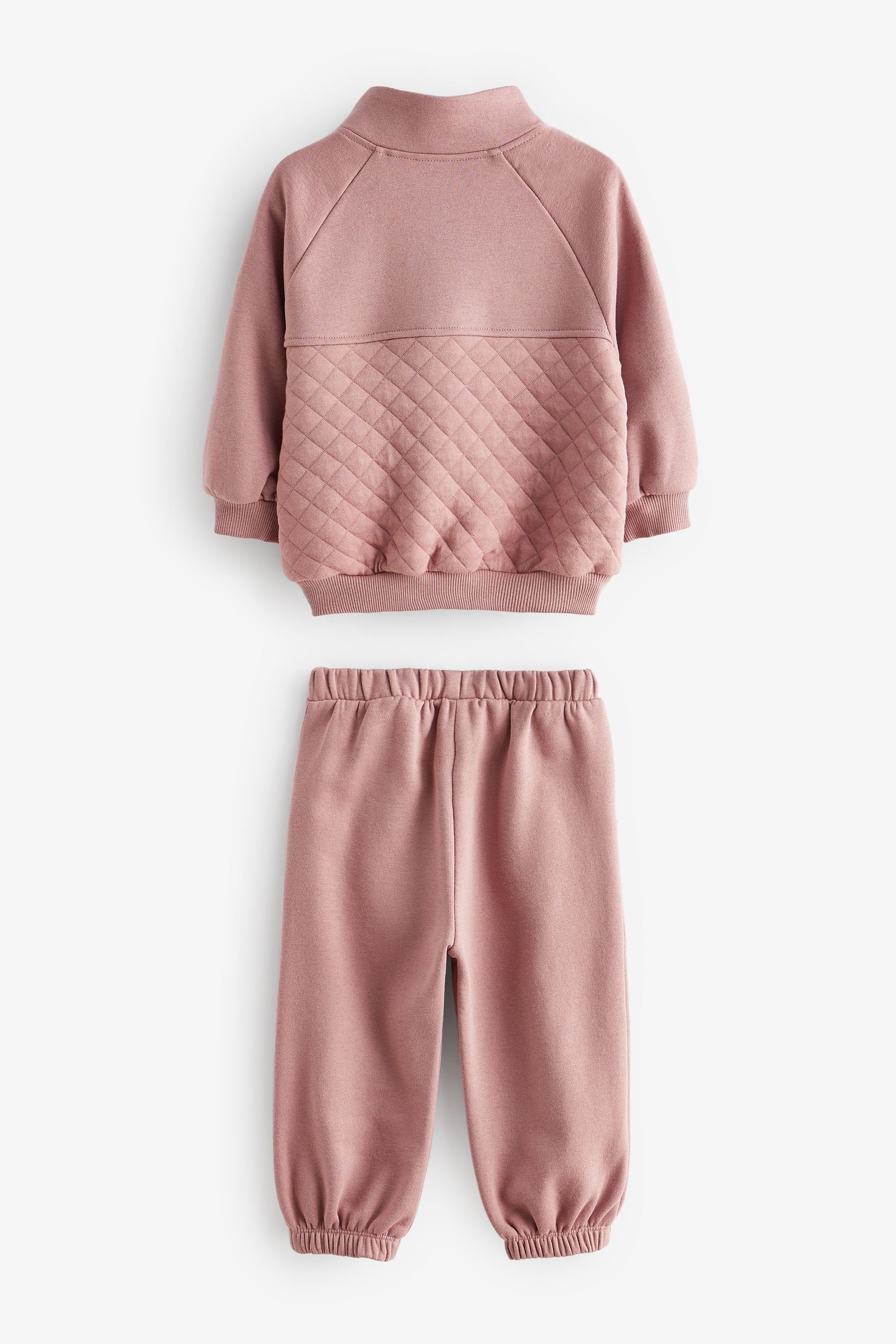 Pink Quilted Panel Zip Sweatshirt And Joggers Set (3mths-7yrs)