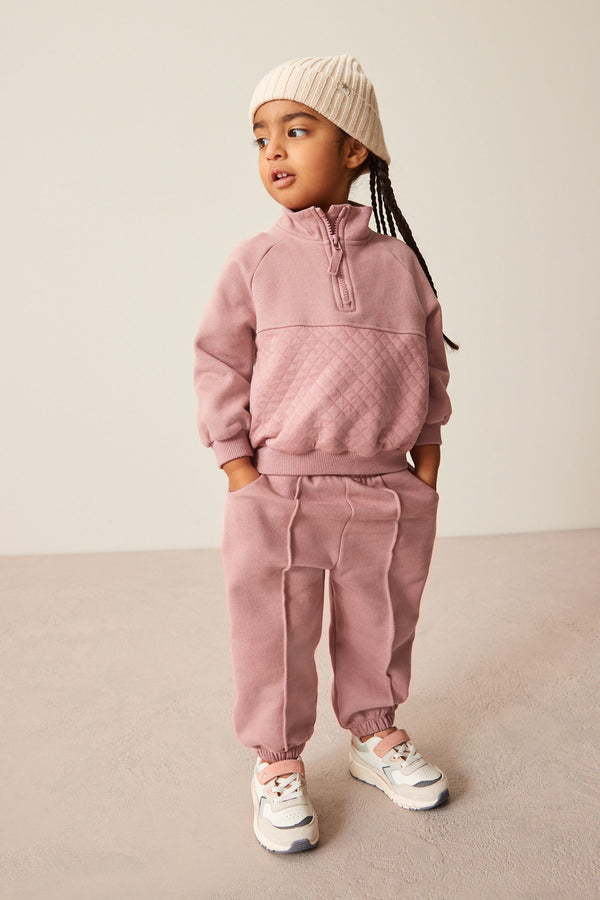 Pink Quilted Panel Zip Sweatshirt And Joggers Set (3mths-7yrs)