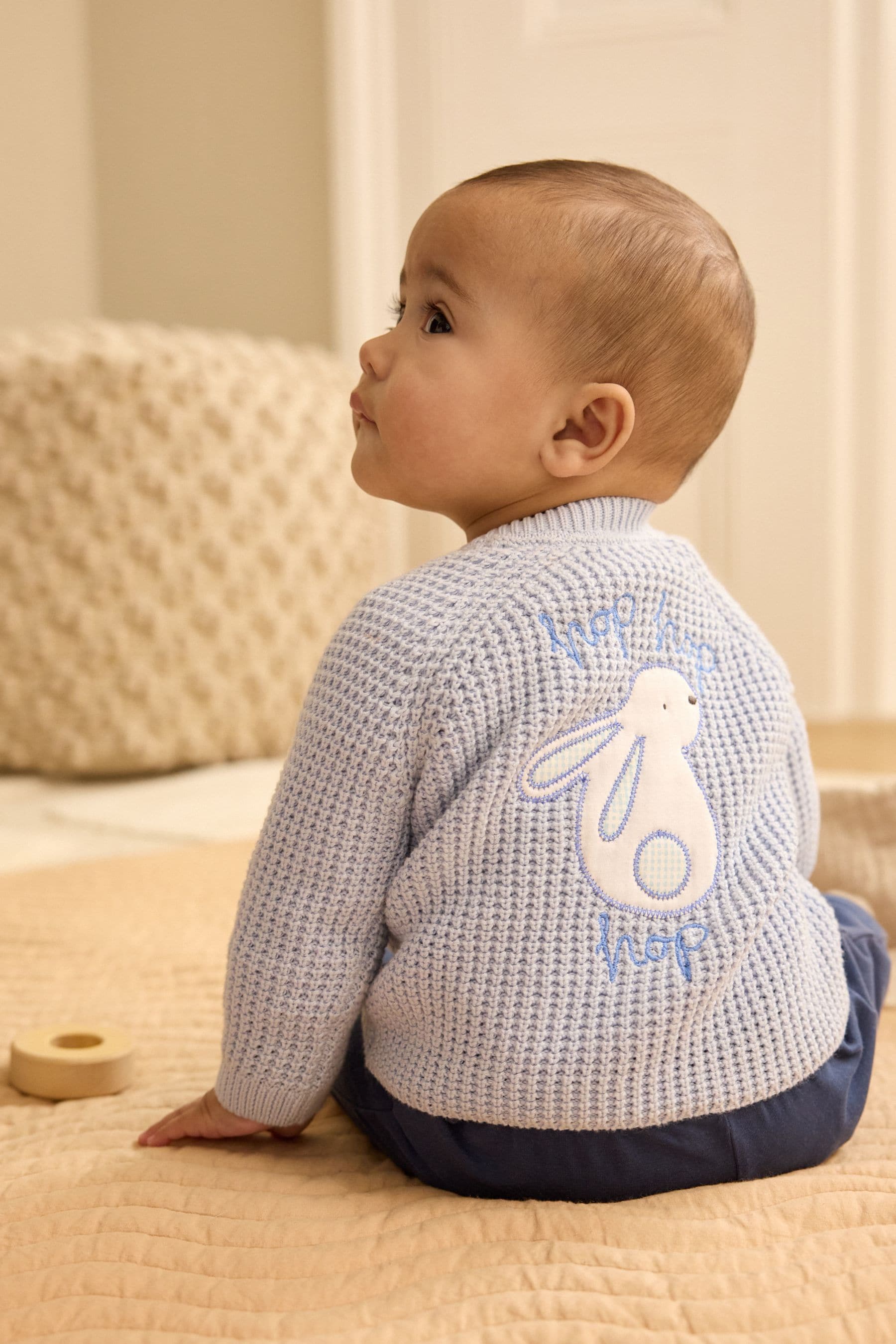 Pale Blue Bunny Baby Knitted Cardigan (0mths-2yrs)