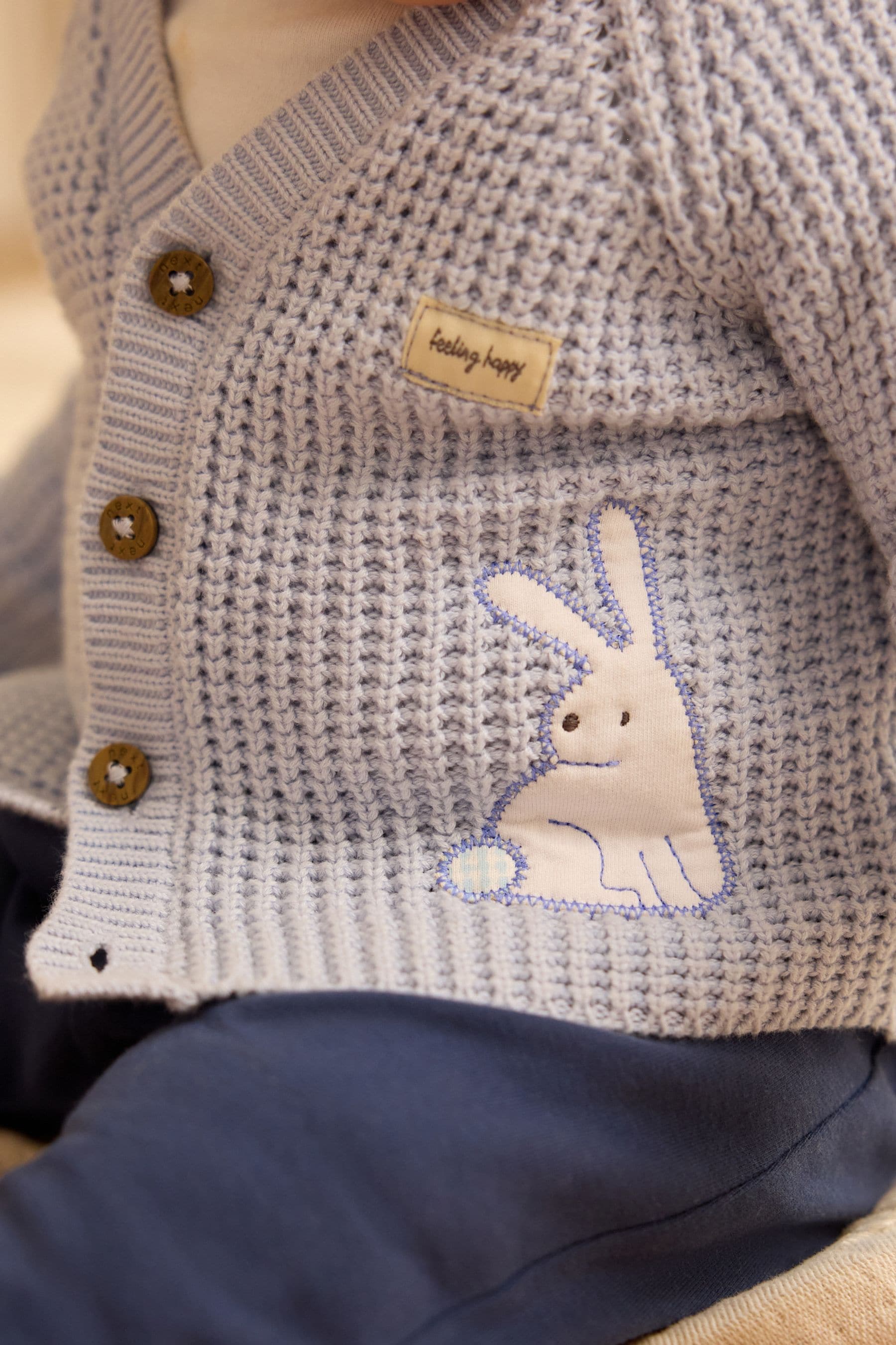 Pale Blue Bunny Baby Knitted Cardigan (0mths-2yrs)