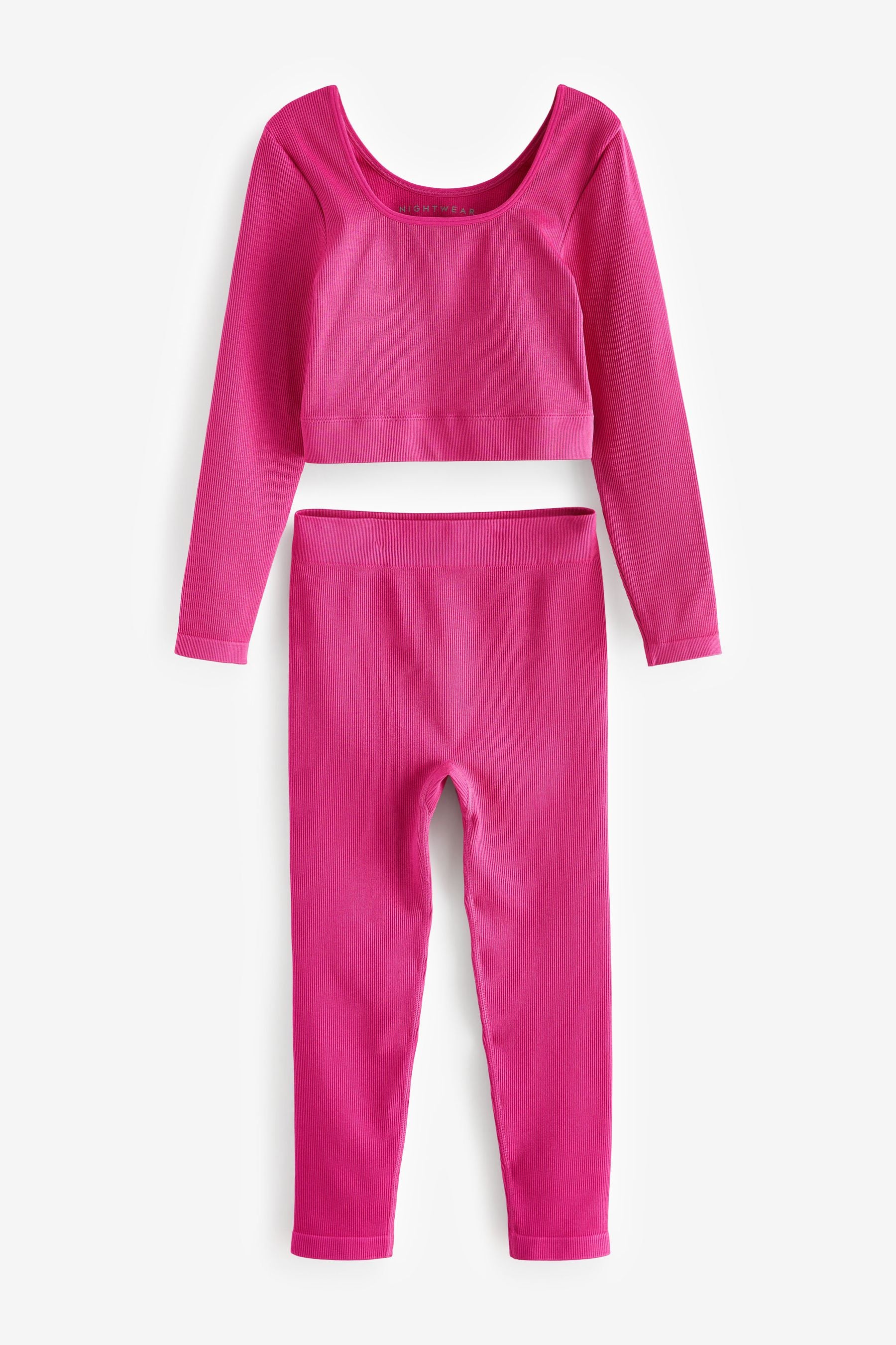 Fuchsia Pink Ribbed Stretch Top & Leggings Set (7-16yrs)