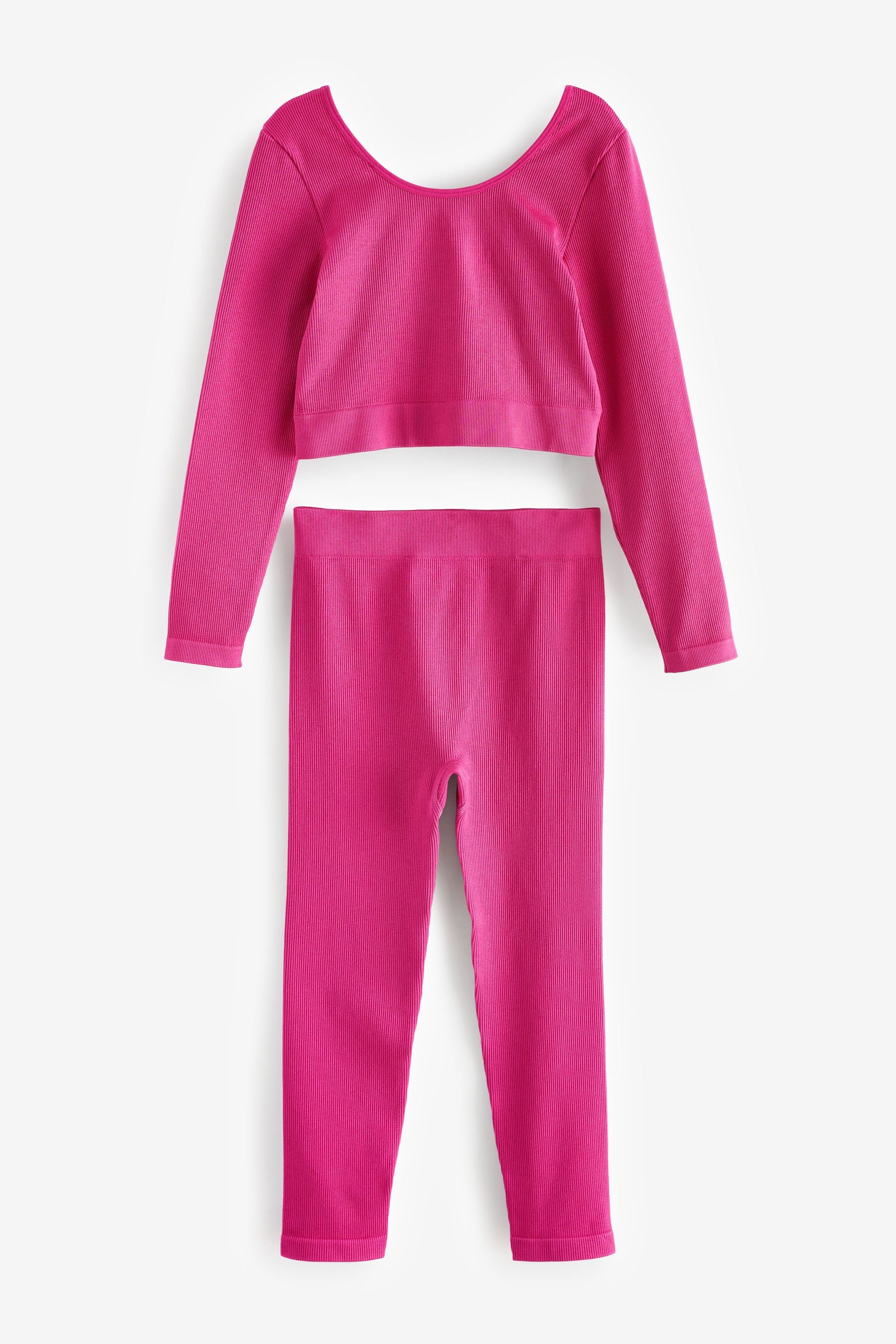 Fuchsia Pink Ribbed Stretch Top & Leggings Set (7-16yrs)