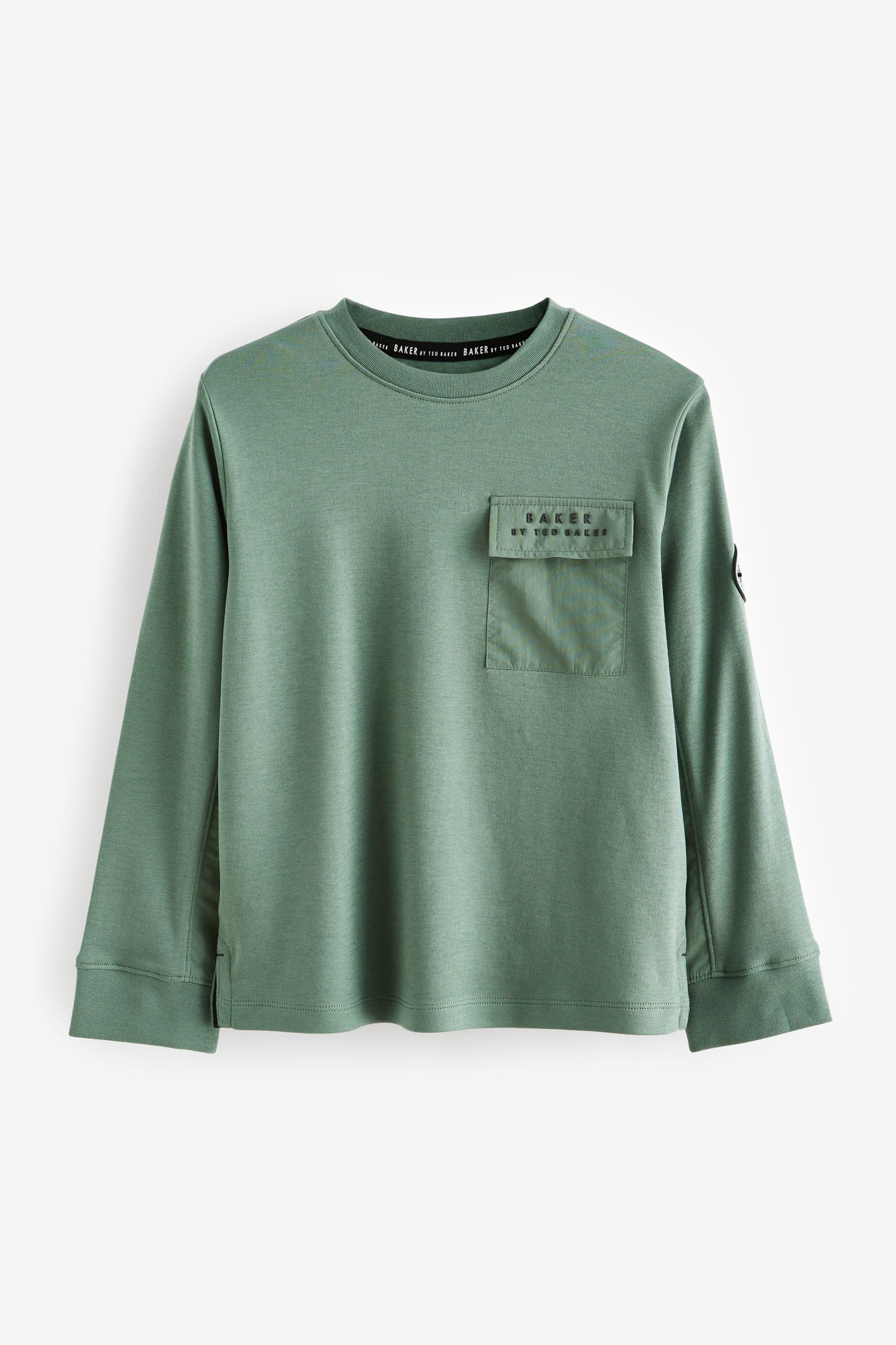 Khaki Green Baker by Ted Baker Long Sleeve Pocket T-Shirt