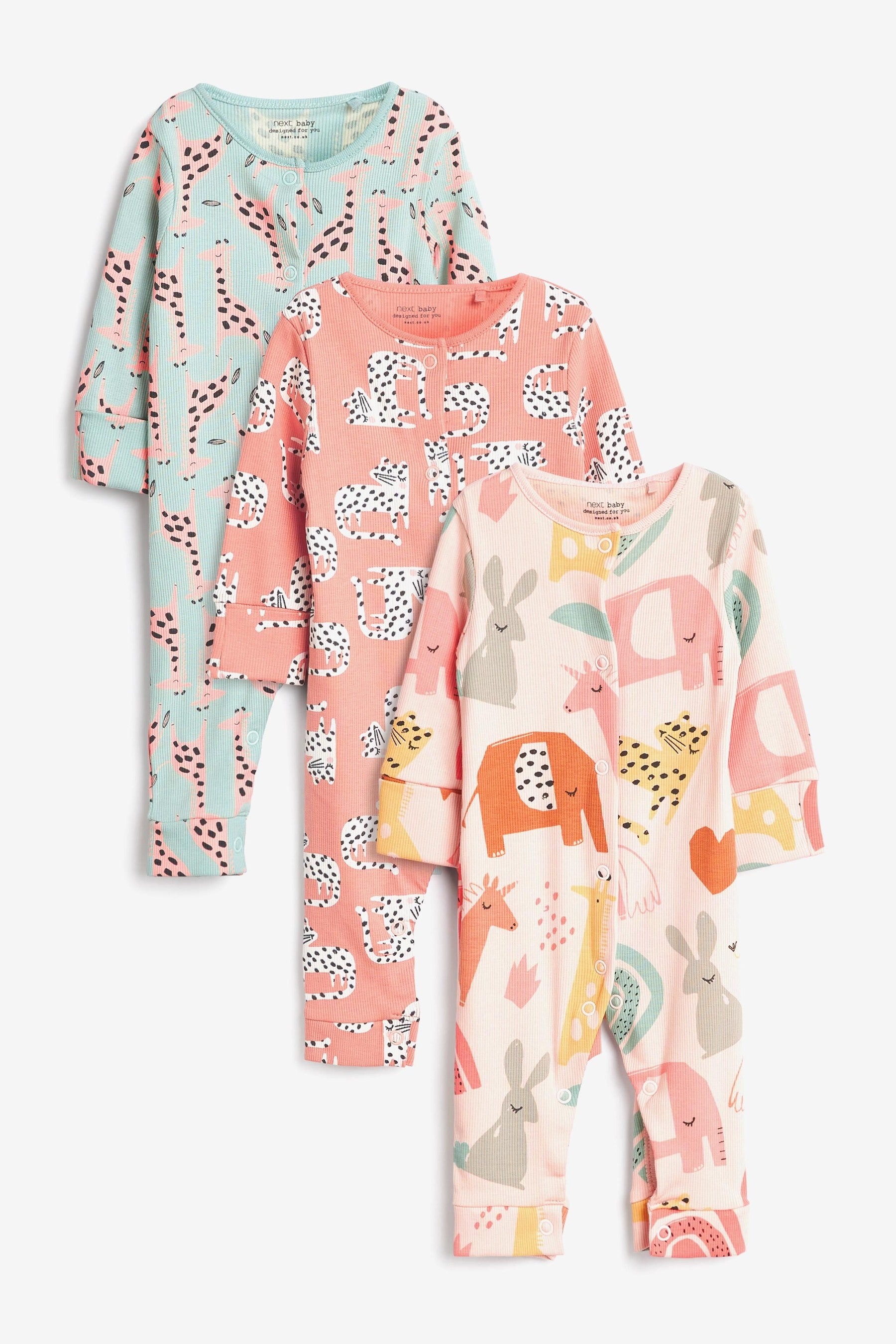 Pink Character Baby 3 Pack Footless Sleepsuits (0mths-3yrs)