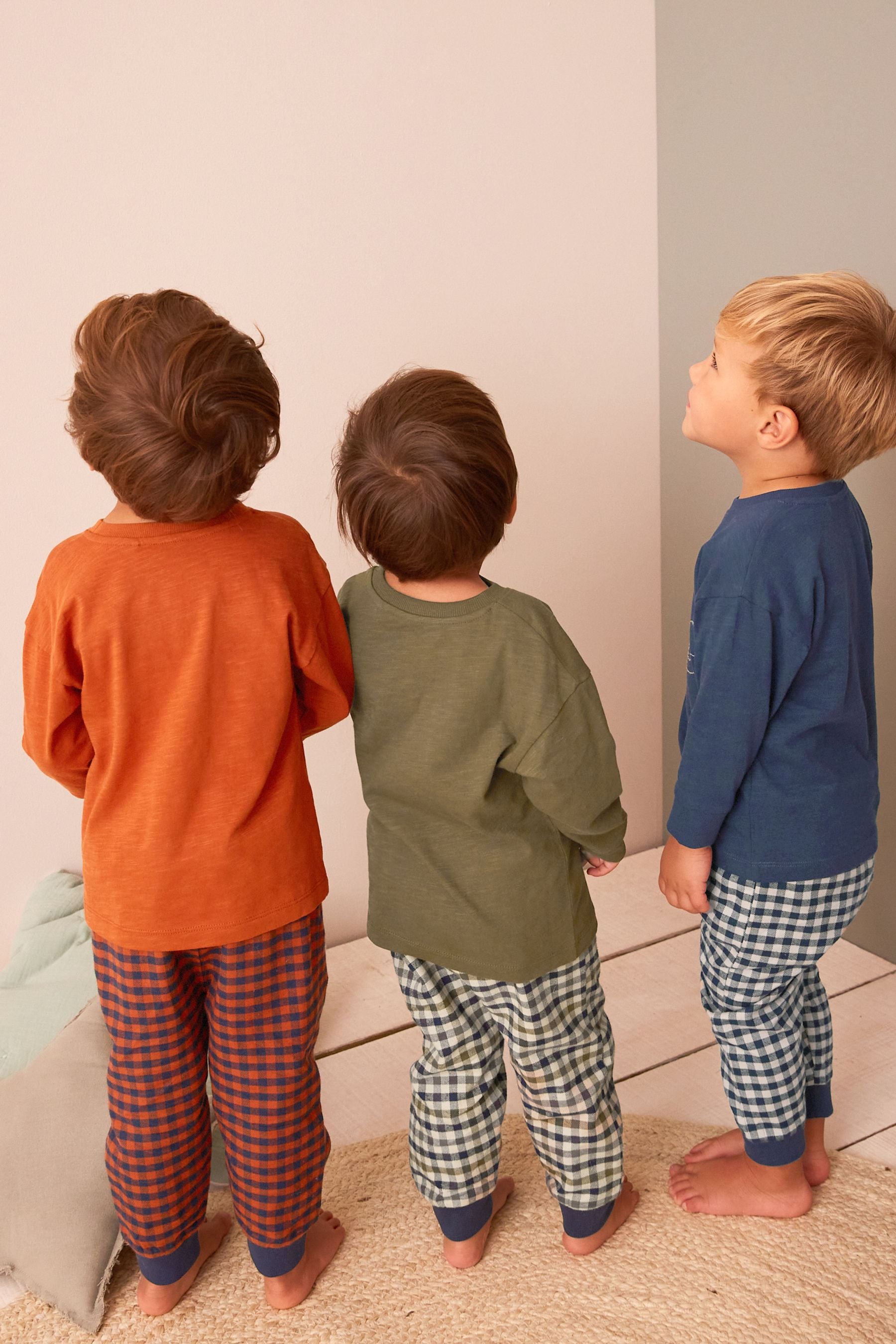 Khaki/ Rust Woodland Animal Check Bottom Pyjamas 3 Pack (9mths-8yrs)