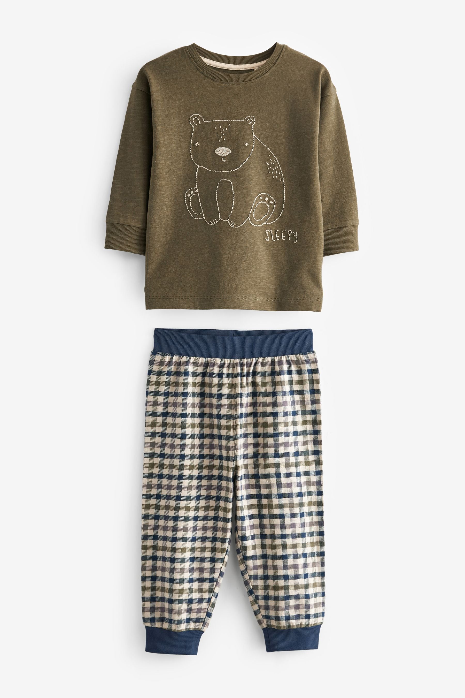 Khaki/ Rust Woodland Animal Check Bottom Pyjamas 3 Pack (9mths-8yrs)