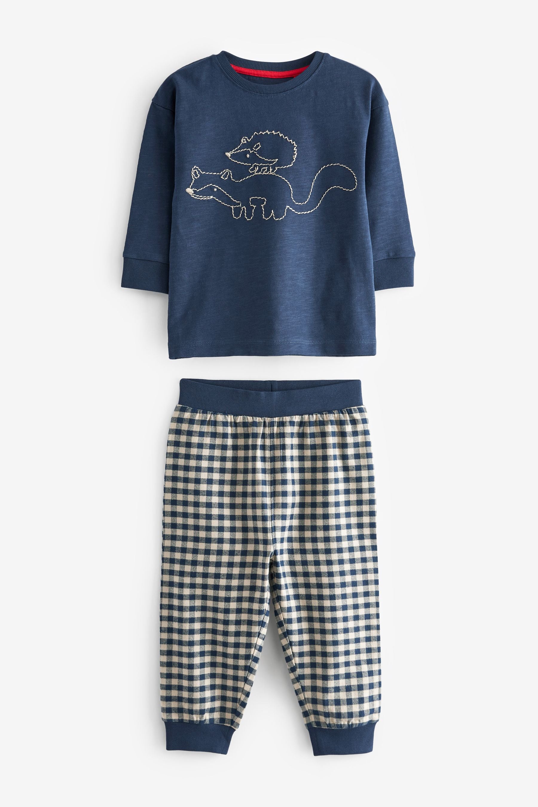 Khaki/ Rust Woodland Animal Check Bottom Pyjamas 3 Pack (9mths-8yrs)