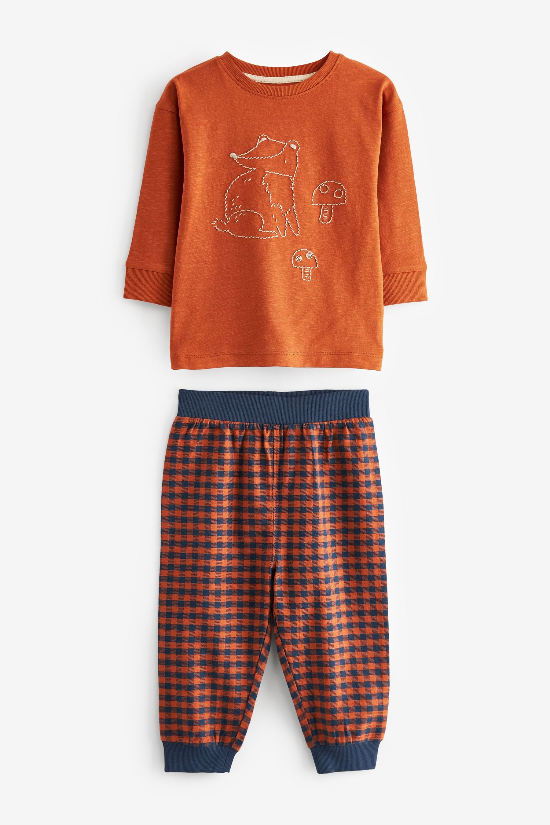 Khaki/ Rust Woodland Animal Check Bottom Pyjamas 3 Pack (9mths-8yrs)