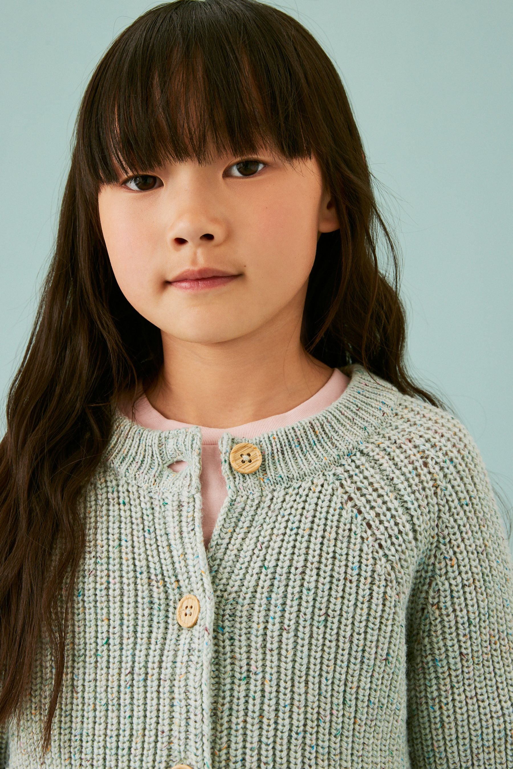 Green Multicolour Yarn Mock Wood Button Cardigan (6-14yrs)