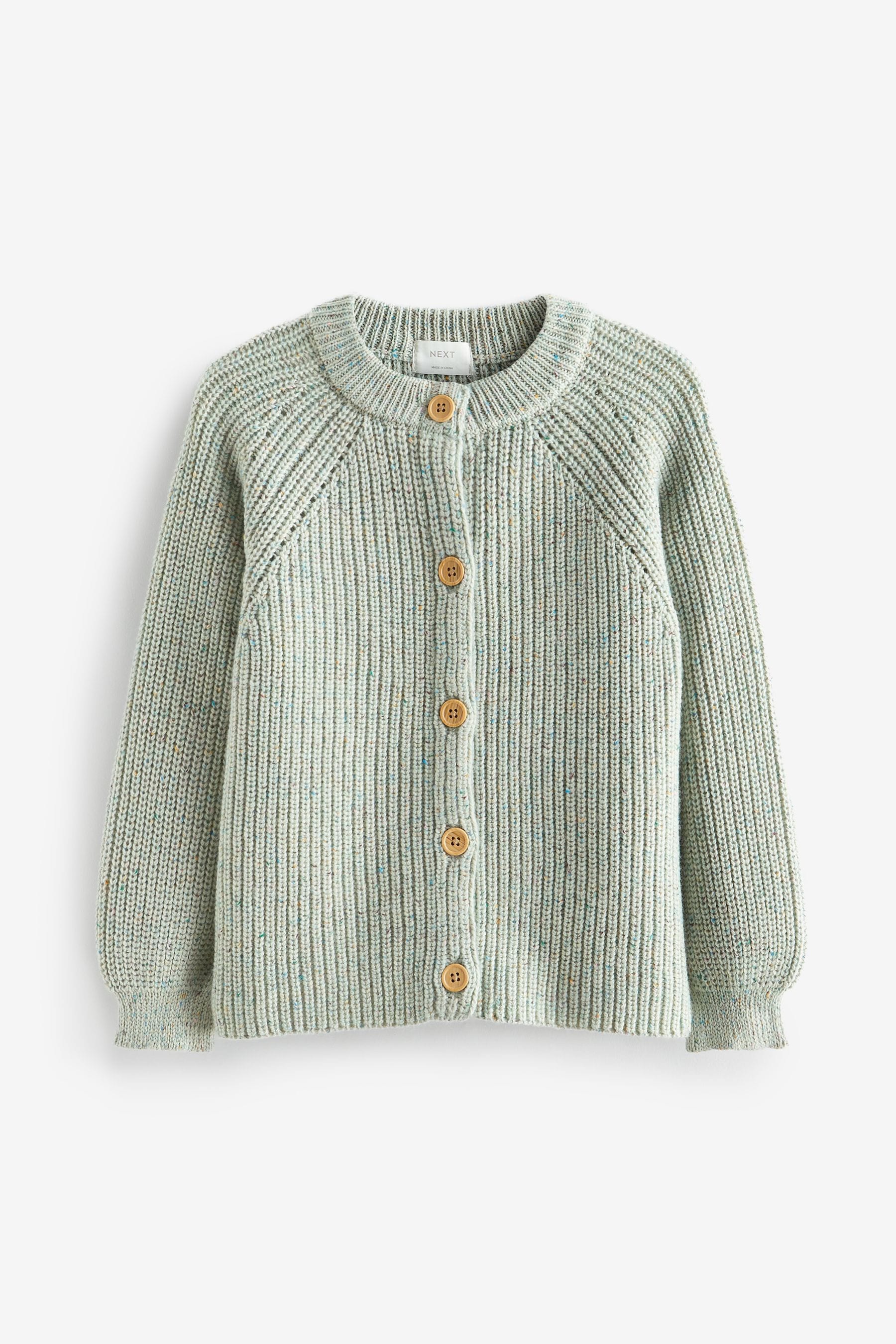 Green Multicolour Yarn Mock Wood Button Cardigan (6-14yrs)