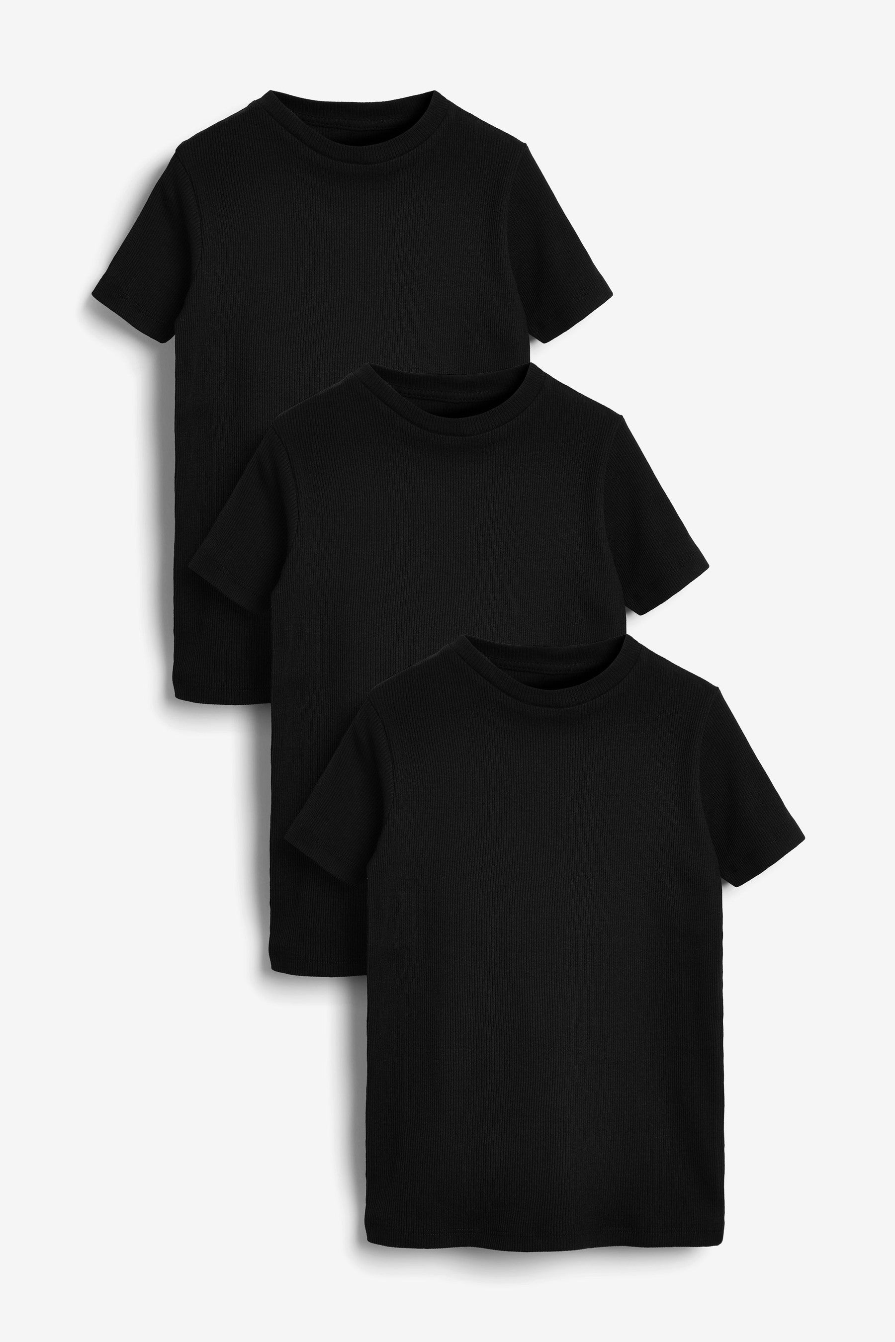 Black 3 Pack Cotton Rib T-Shirts (1.5-16yrs)