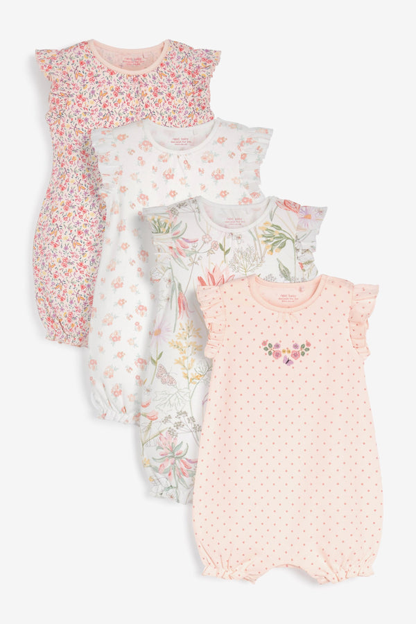 Pink 4 Pack Pretty Baby Rompers (0mths-3yrs)