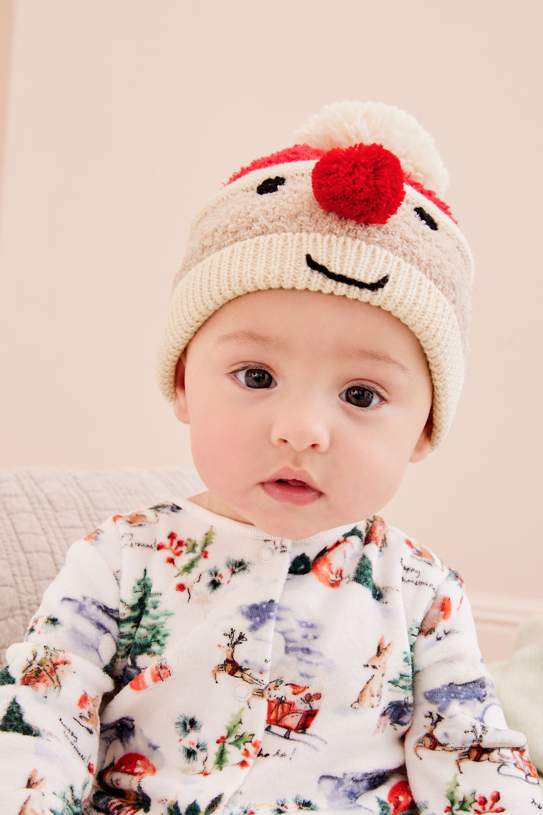 Red Santa Knitted Baby Pom Hat (0mths-2yrs)