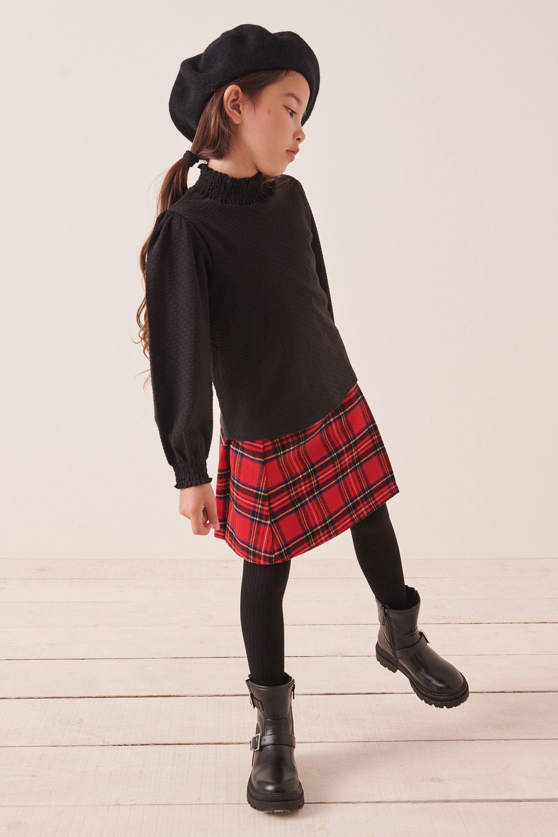 Black Shirred High Neck Textured Top (3-16yrs)