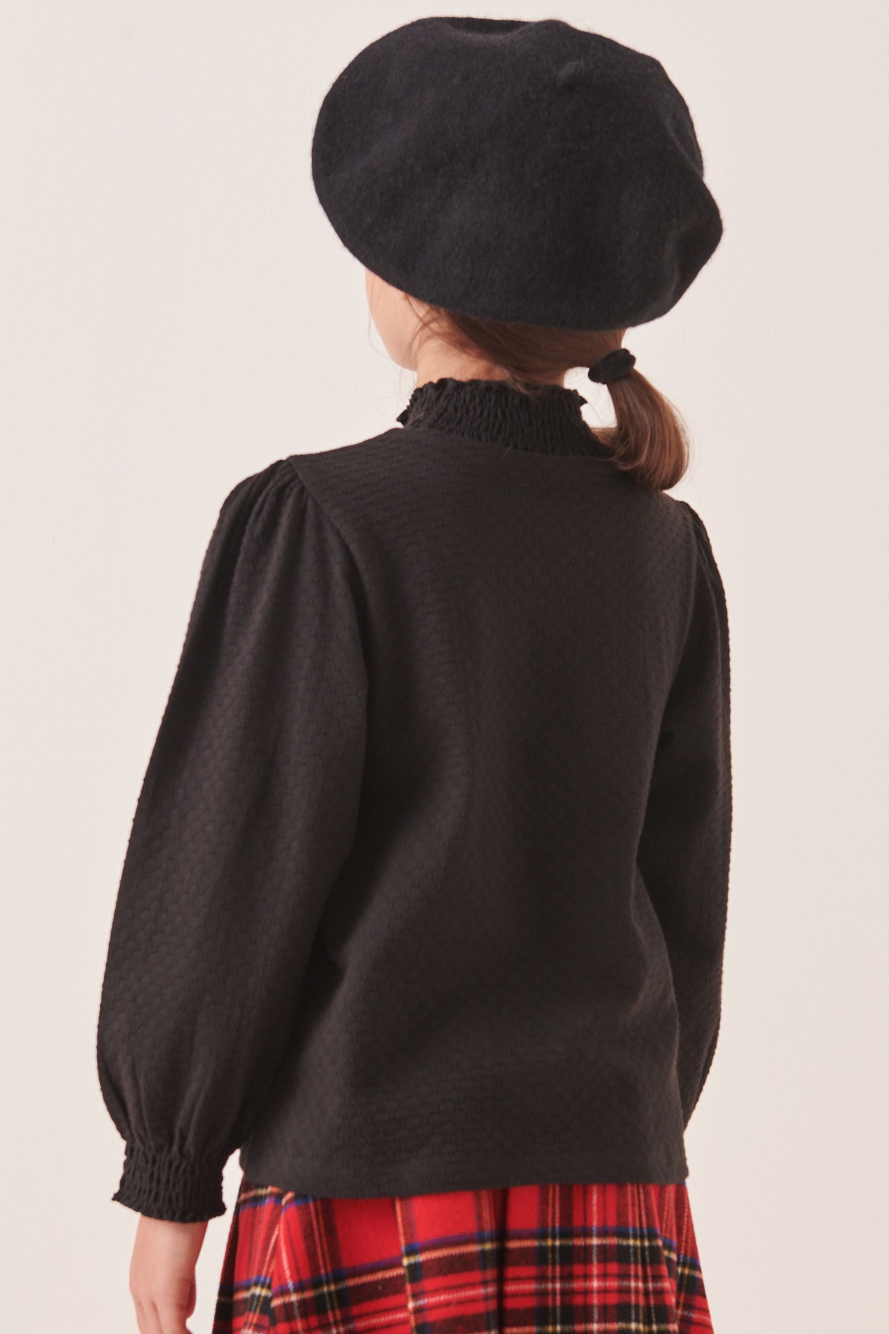 Black Shirred High Neck Textured Top (3-16yrs)