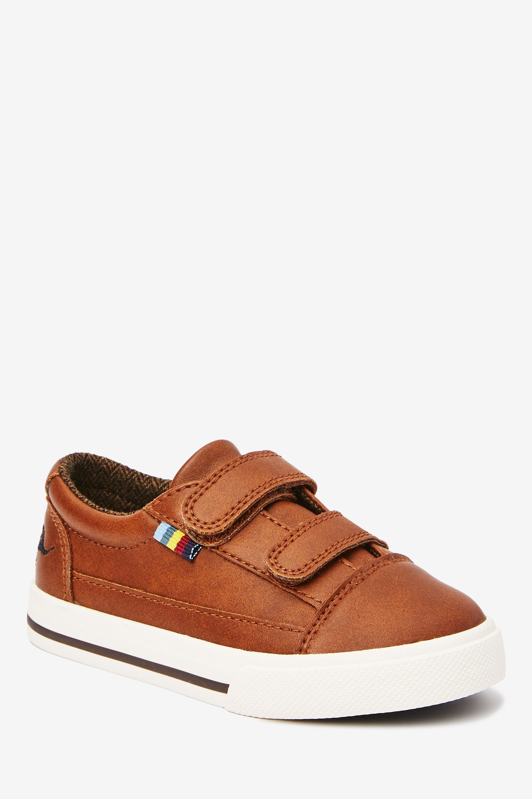 Tan Brown Strap Touch Fastening Shoes