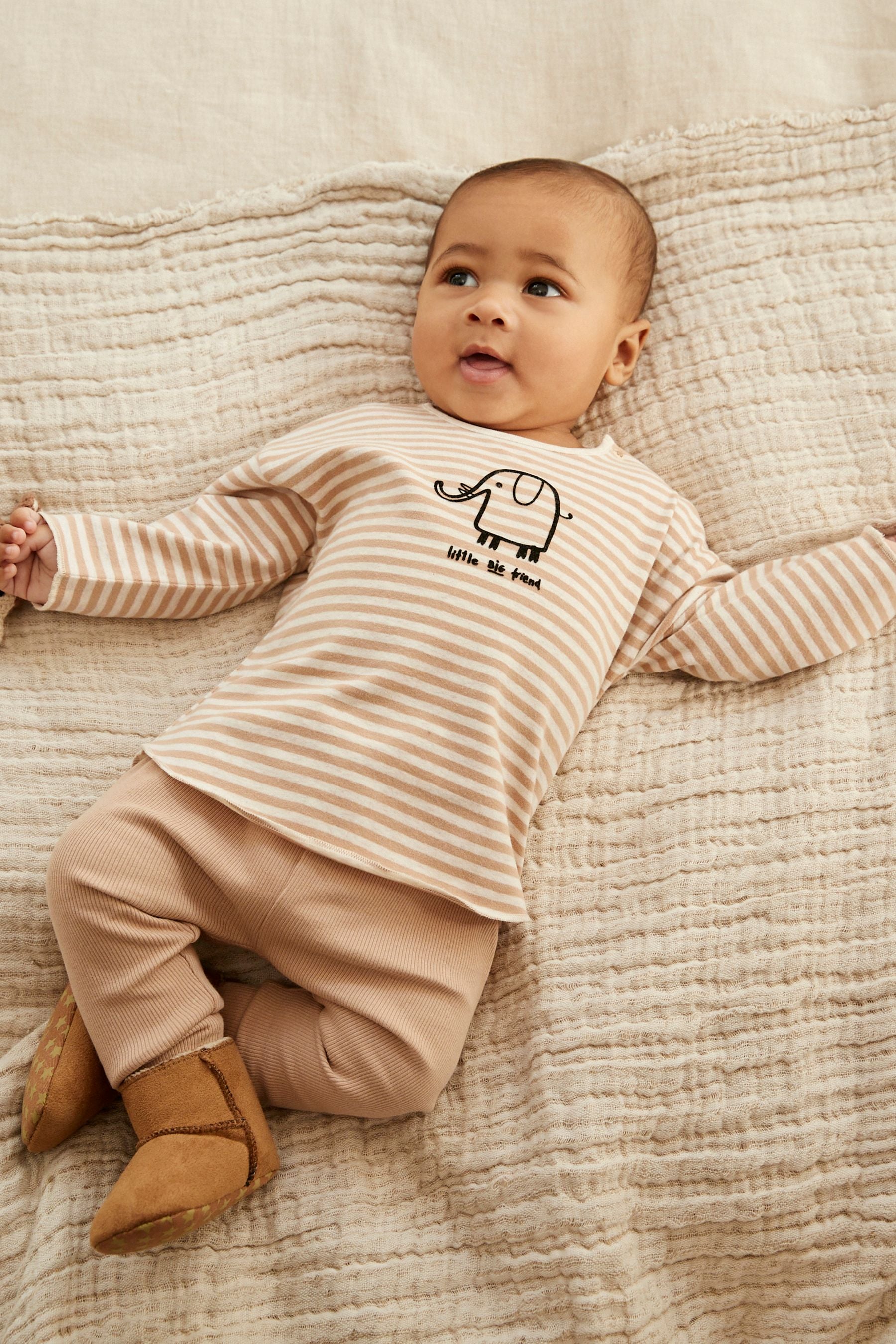 Neutral Elephant Baby T-Shirt And Leggings 2 Piece Set