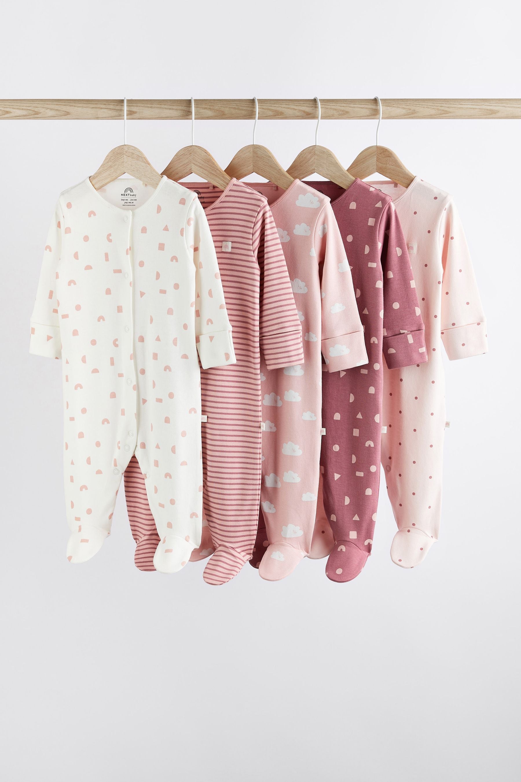 Pink Baby Sleepsuits 5 Pack (0-2yrs)