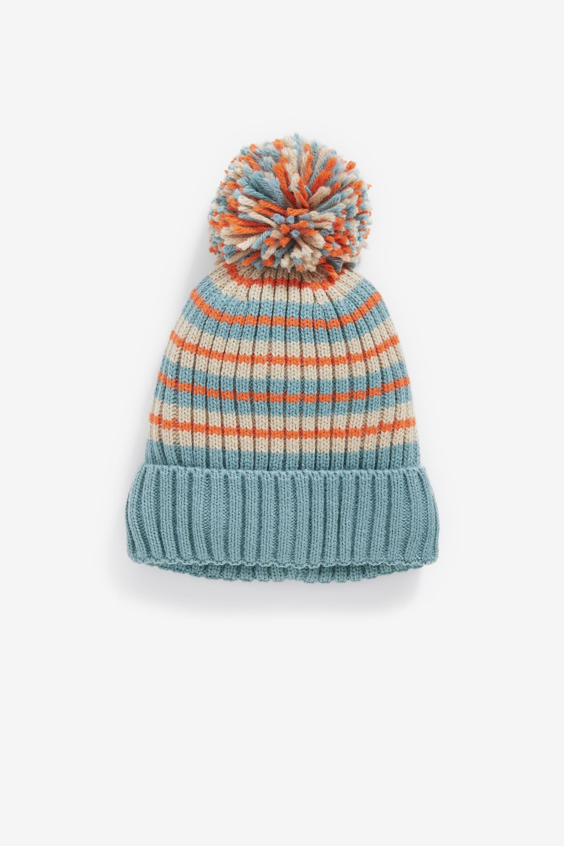 Blue/Orange Stripe Hat and Mitten Set (3mths-10yrs)