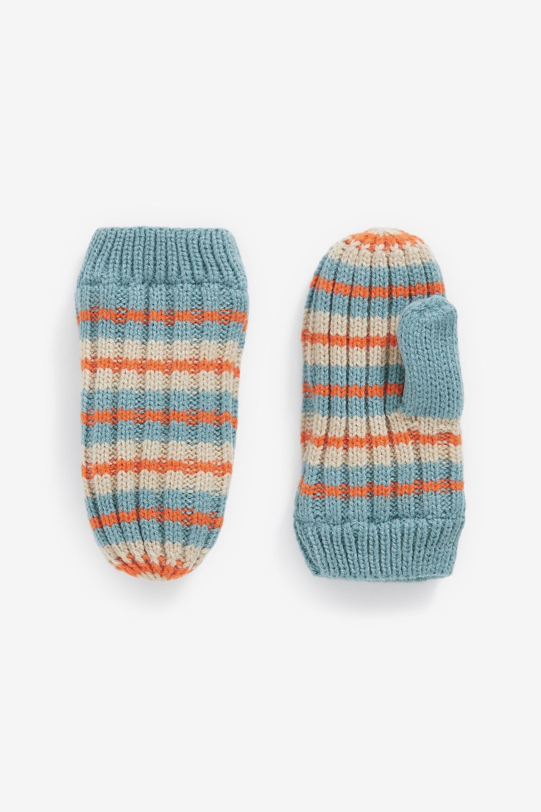 Blue/Orange Stripe Hat and Mitten Set (3mths-10yrs)