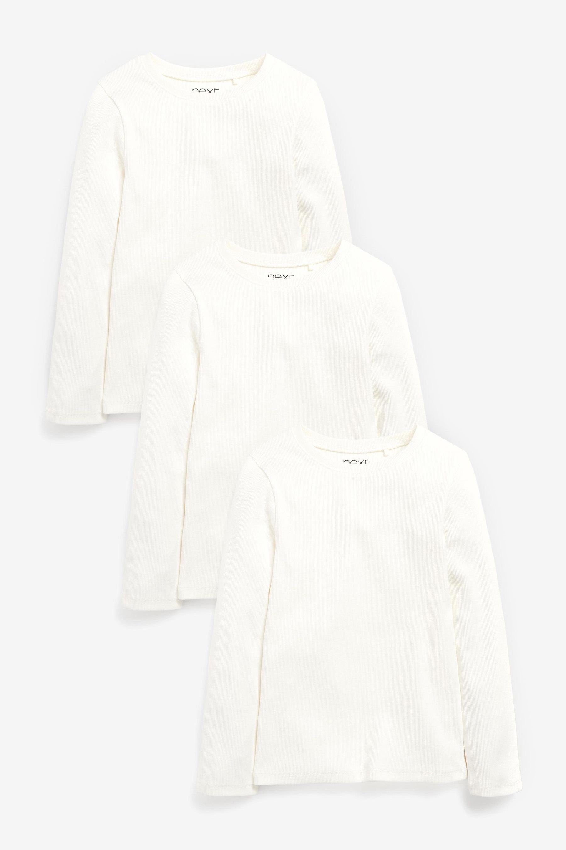 Ecru White/Cream 3 Pack Long Sleeve Ribbed Top (3-16yrs)