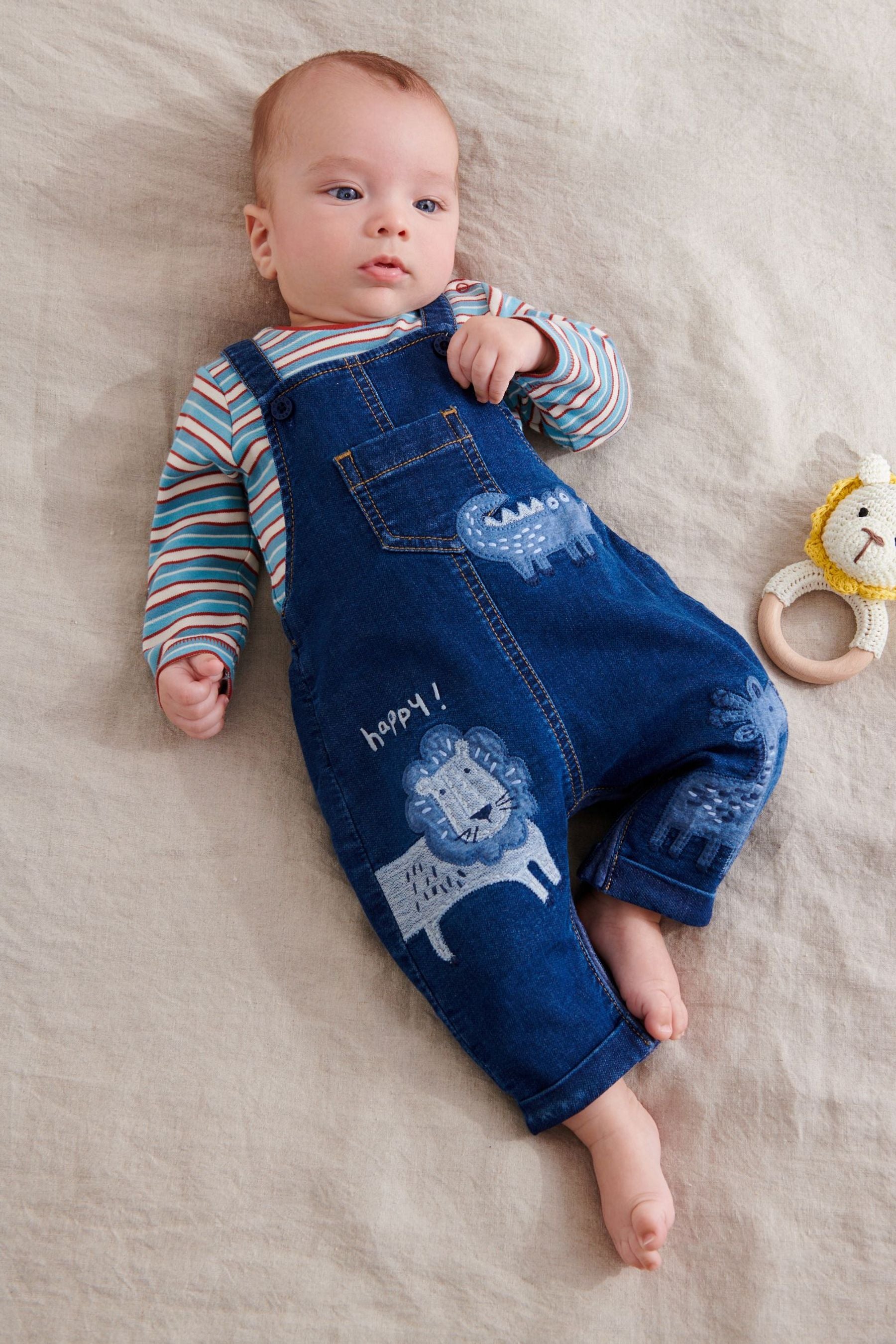 Blue Lion Baby 2 Piece Denim Dungaree And Bodysuit Set (0mths-2yrs)