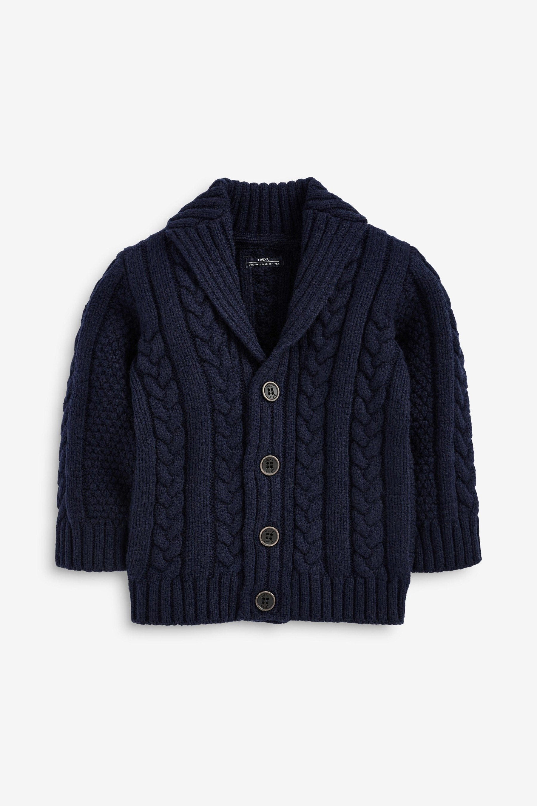 Navy Cable Button Through Cardigan (3mths-7yrs)