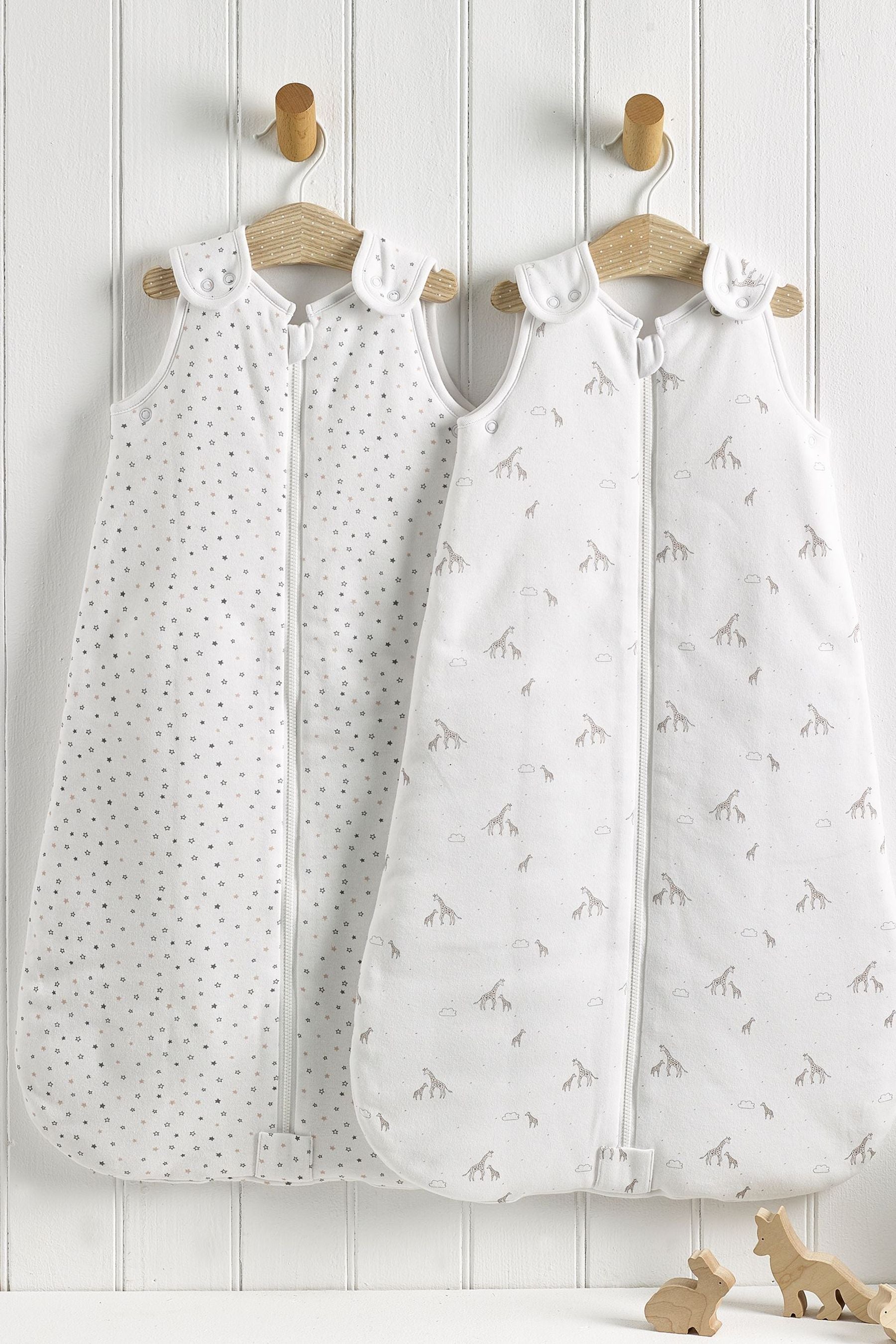 2 Pack Cream Baby Gentle Giraffe 100% Cotton 2.5 Tog Sleep Bags