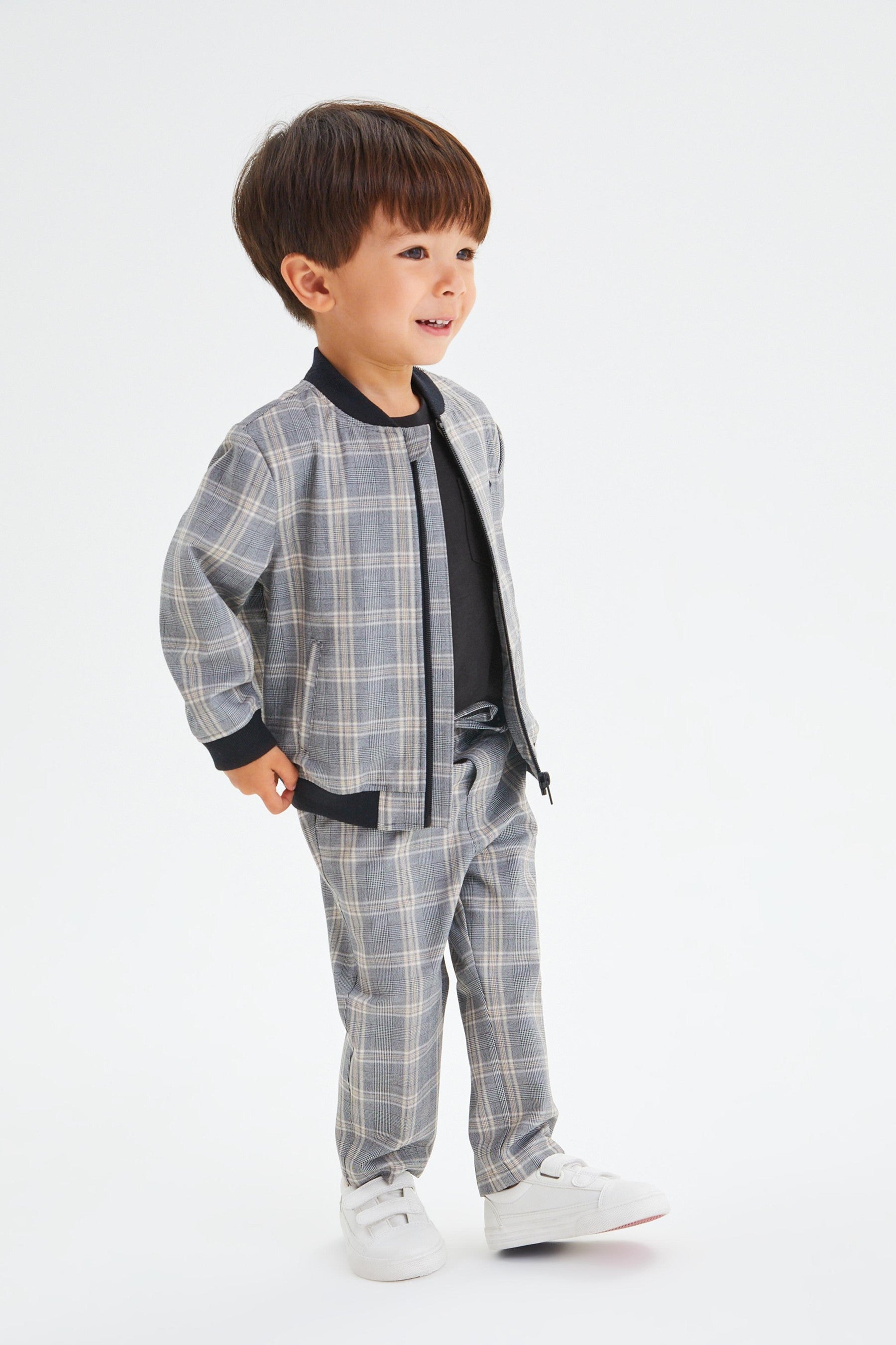 Grey Check Bomber Jacket And Trousers Set (3mths-7yrs)