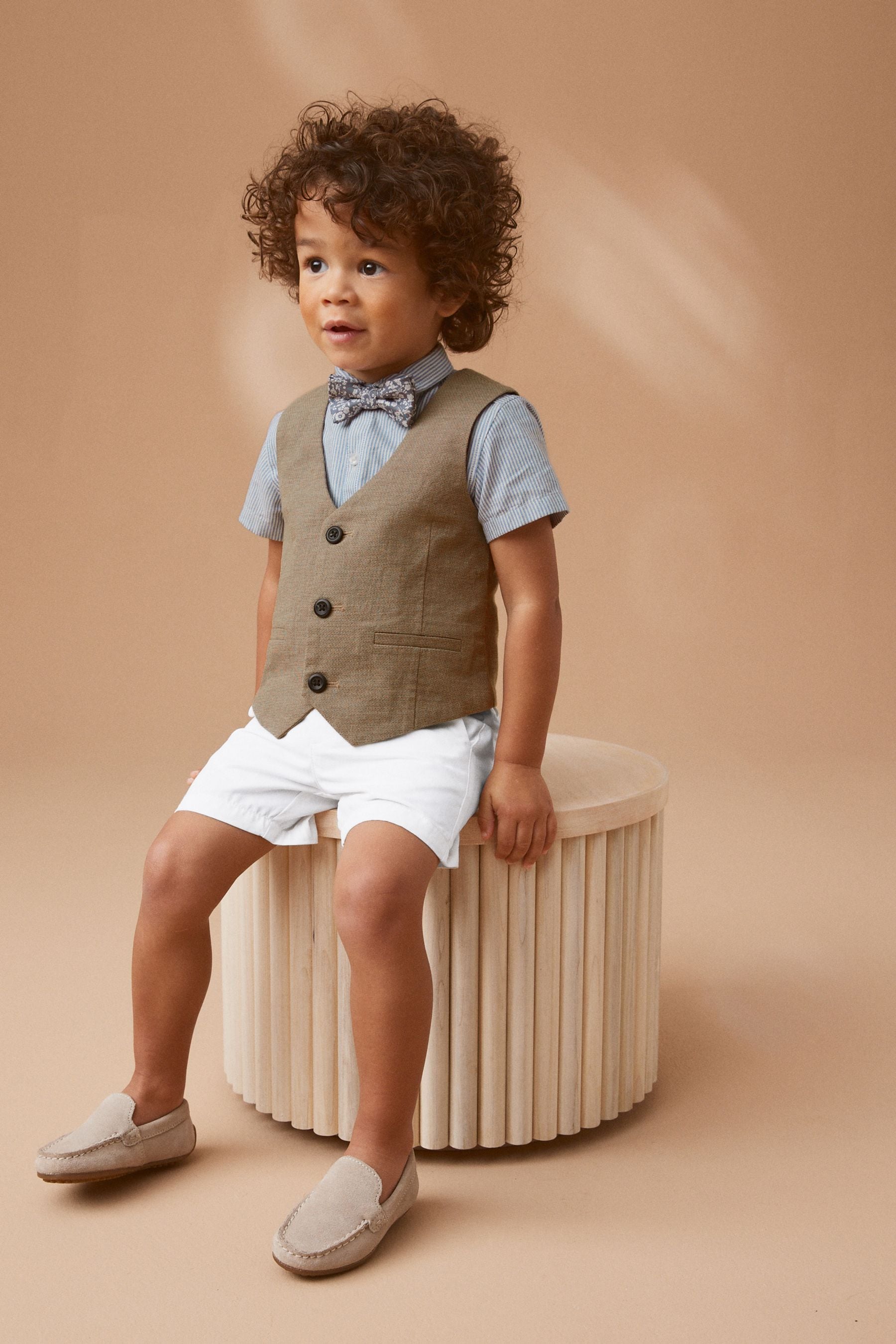 Tan Brown Waistcoat, Shirt, Short & Bow Tie Set (3mths-9yrs)