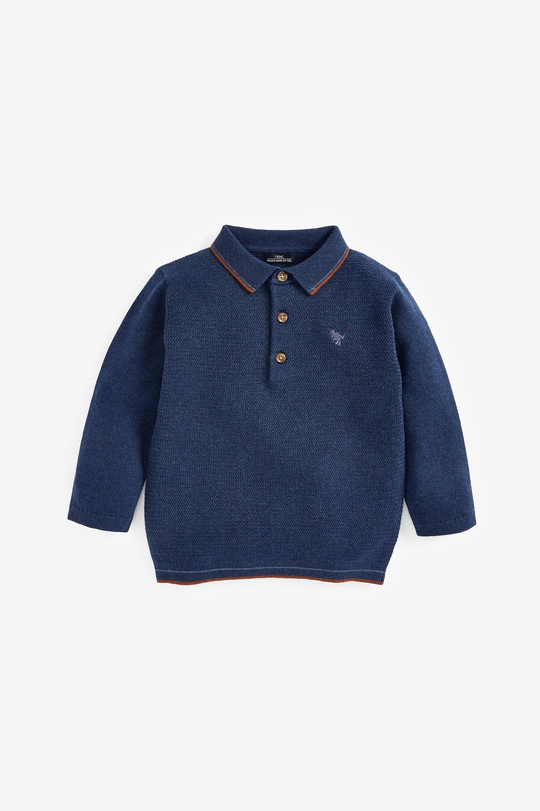 Navy Knitted Textured Polo Shirt (3mths-7yrs)