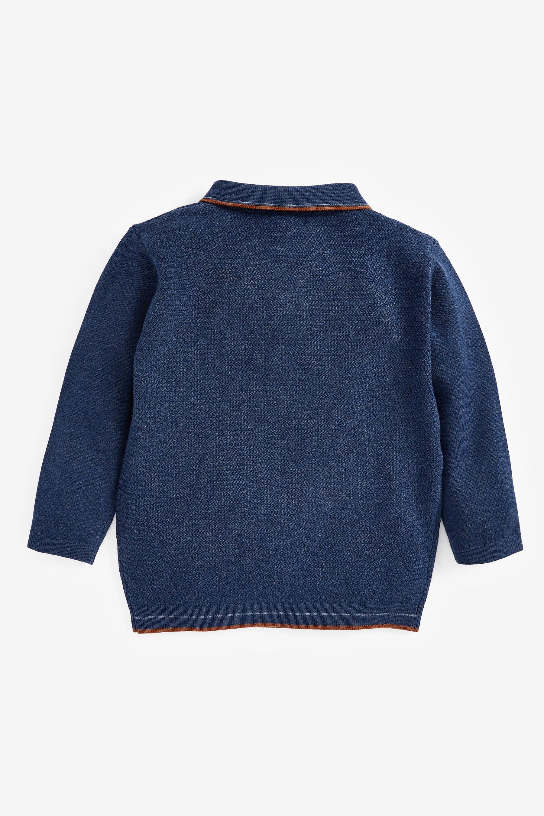 Navy Knitted Textured Polo Shirt (3mths-7yrs)