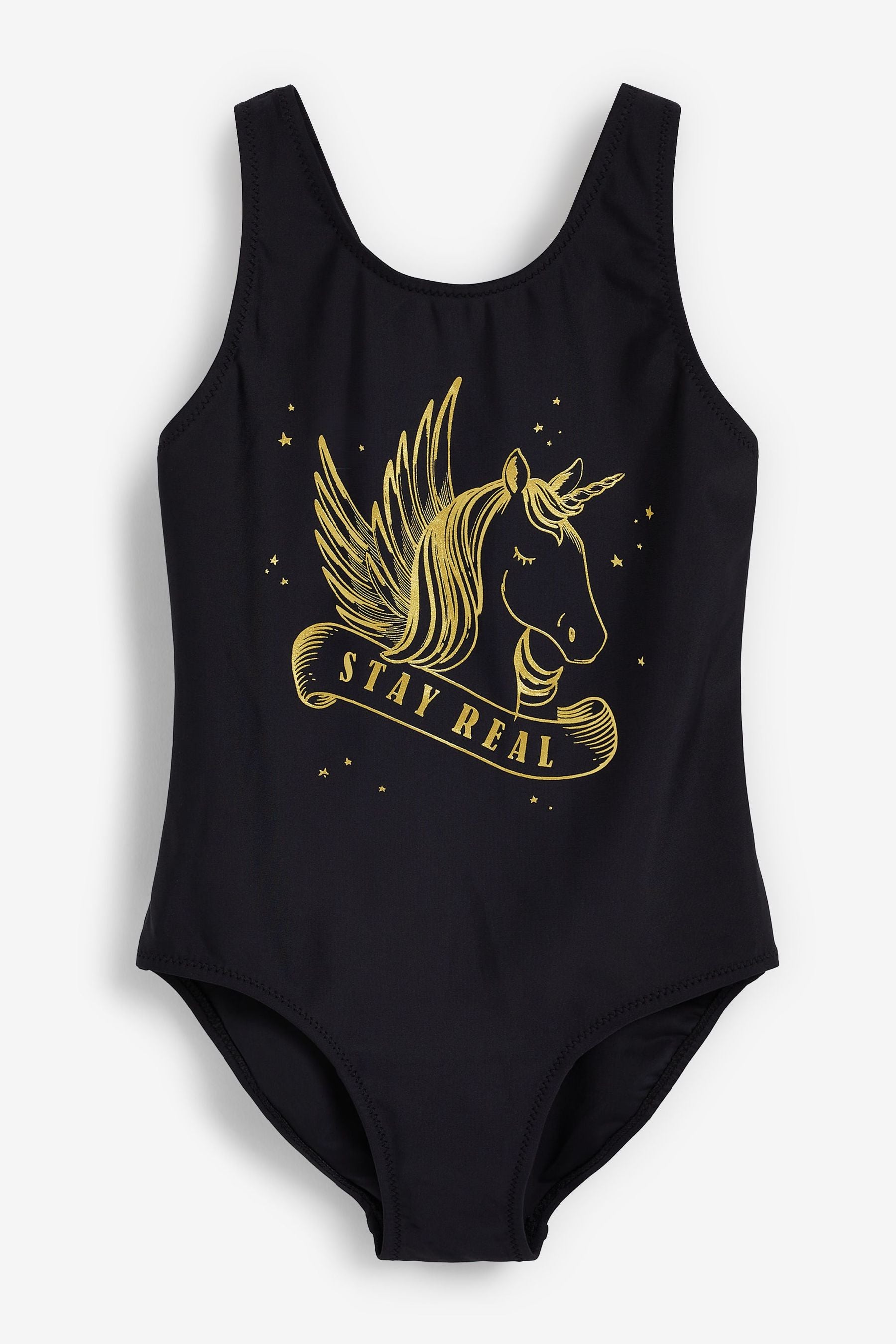 Black/Gold Unicorn Swimsuit (3-16yrs)