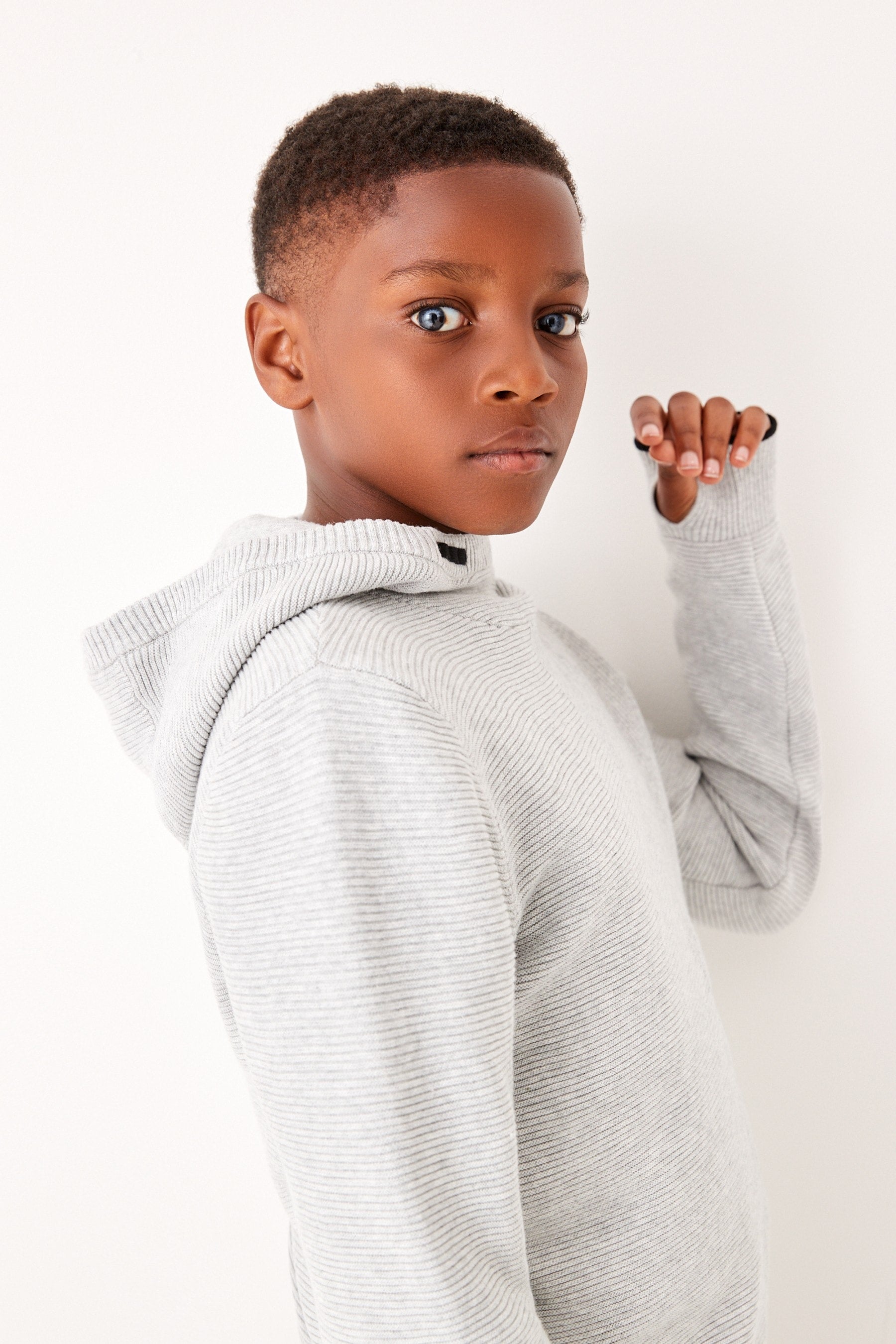 Grey Ripple Knitted Hoodie (3-16yrs)