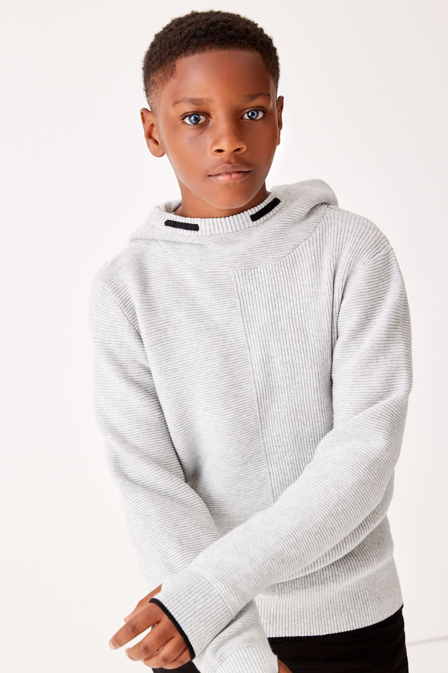 Grey Ripple Knitted Hoodie (3-16yrs)