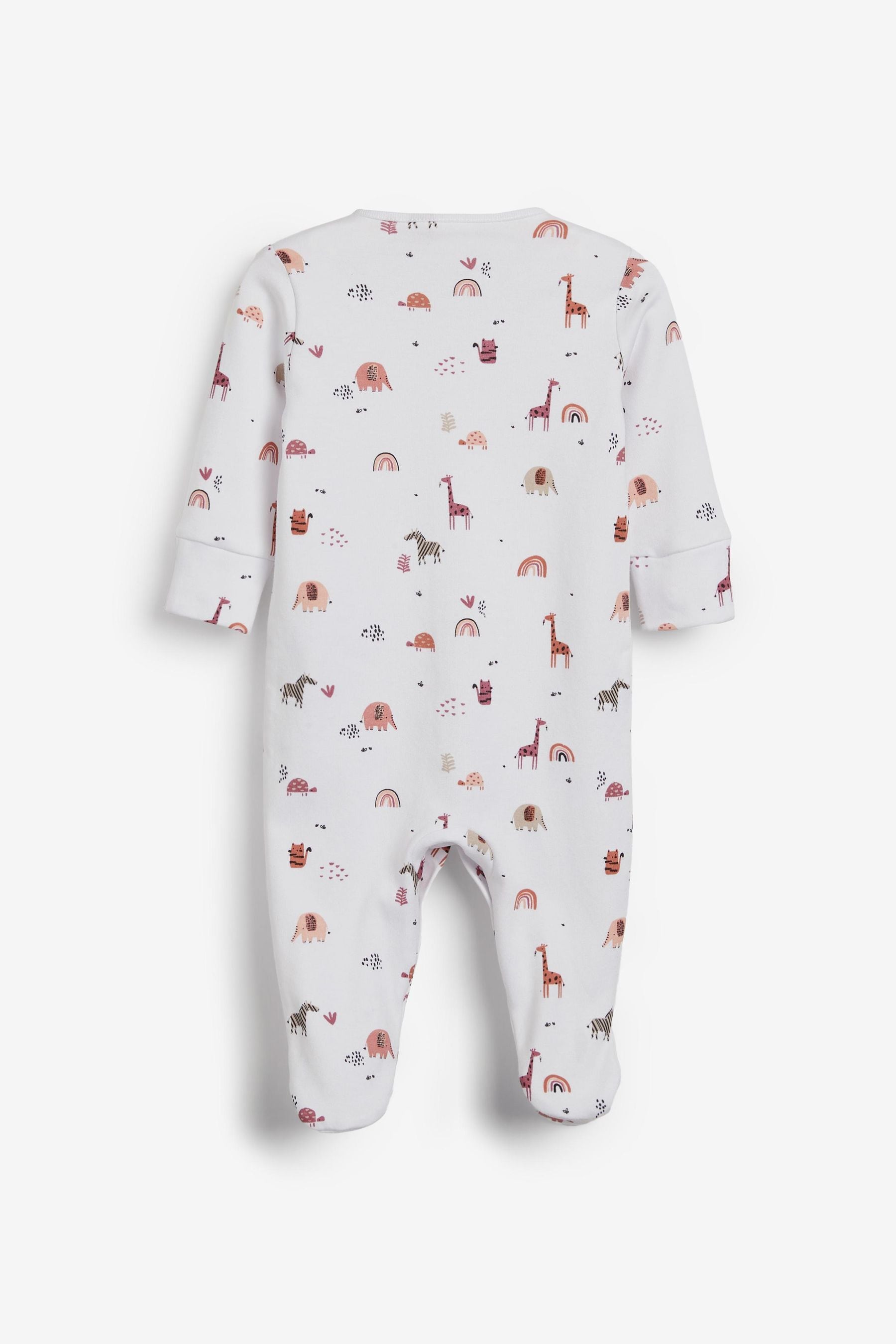 Pink Safari Animals Baby Embroidered Detail Sleepsuits 3 Pack (0-2yrs)