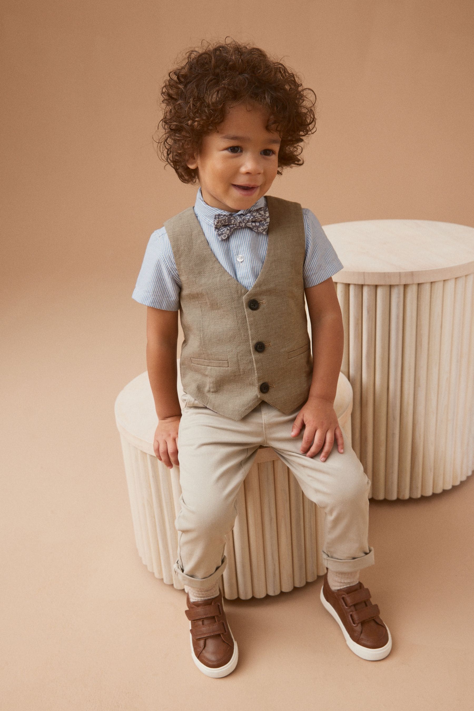 Tan Waistcoat, Shirt and Bow Tie Set (3mths-9yrs)