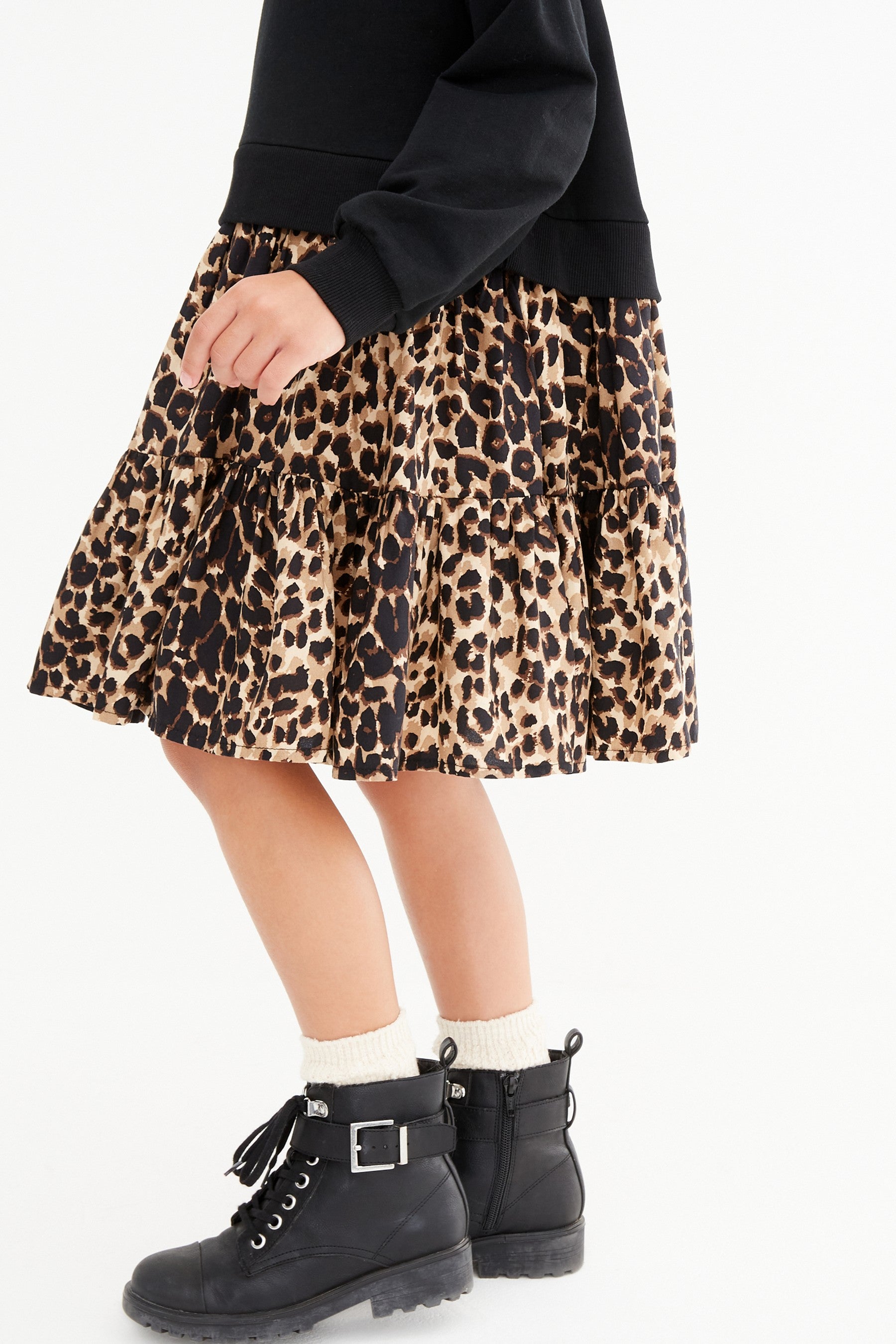 Black Animal Print Long Sleeve Dress Set (3-12yrs)