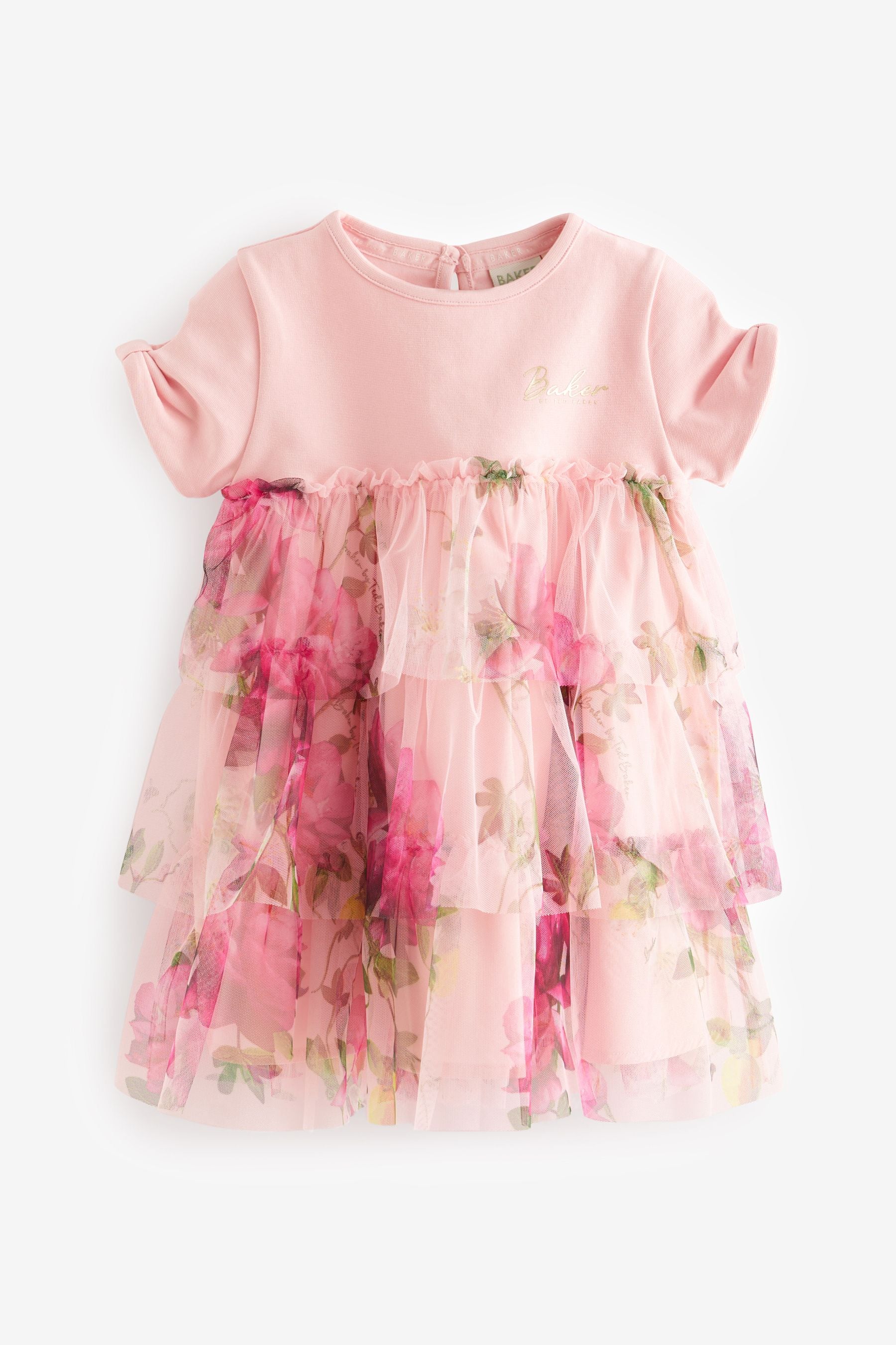 Pink Baker by Ted Baker Pink Mesh Tiered Mockable Dress