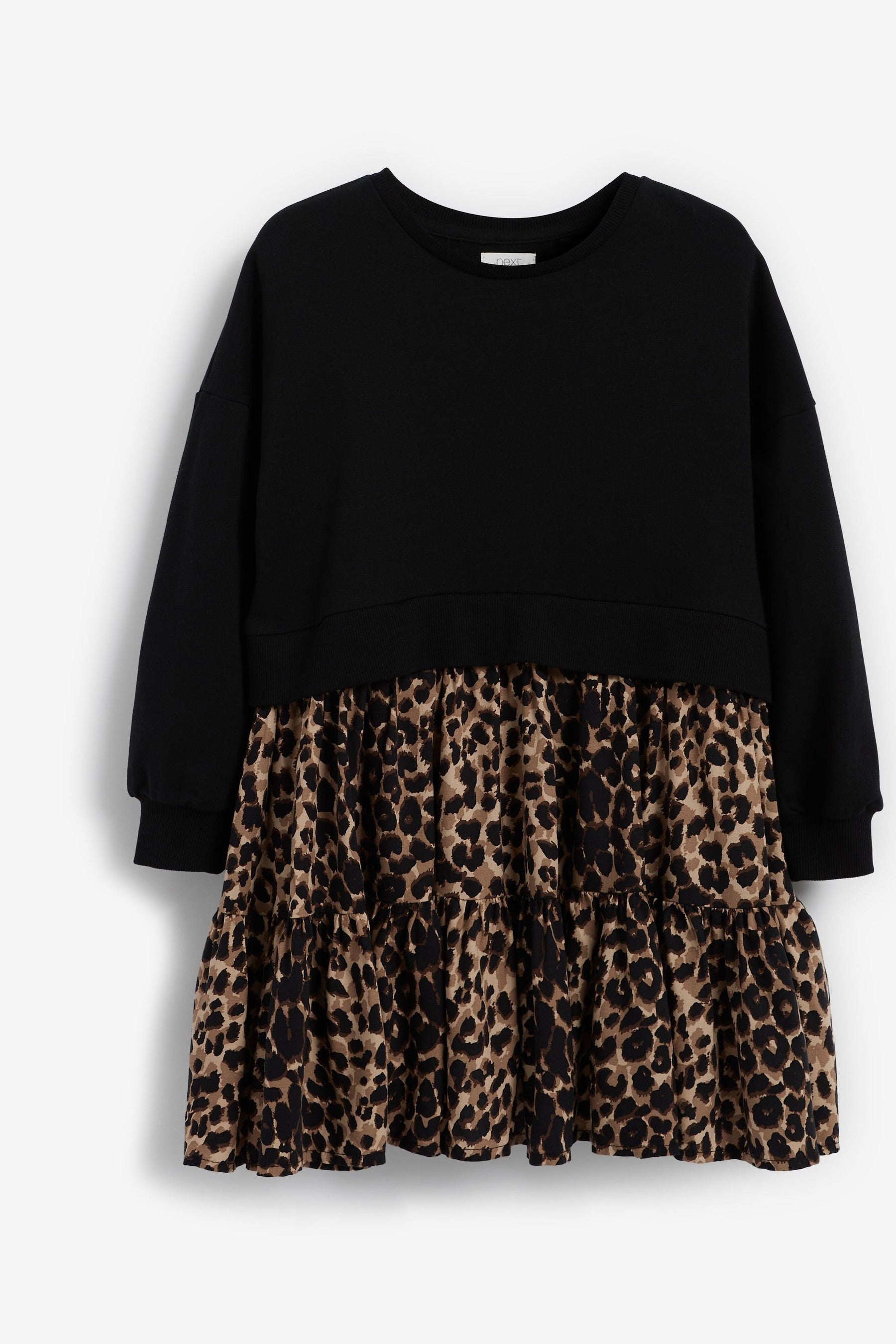 Black Animal Print Long Sleeve Dress Set (3-12yrs)