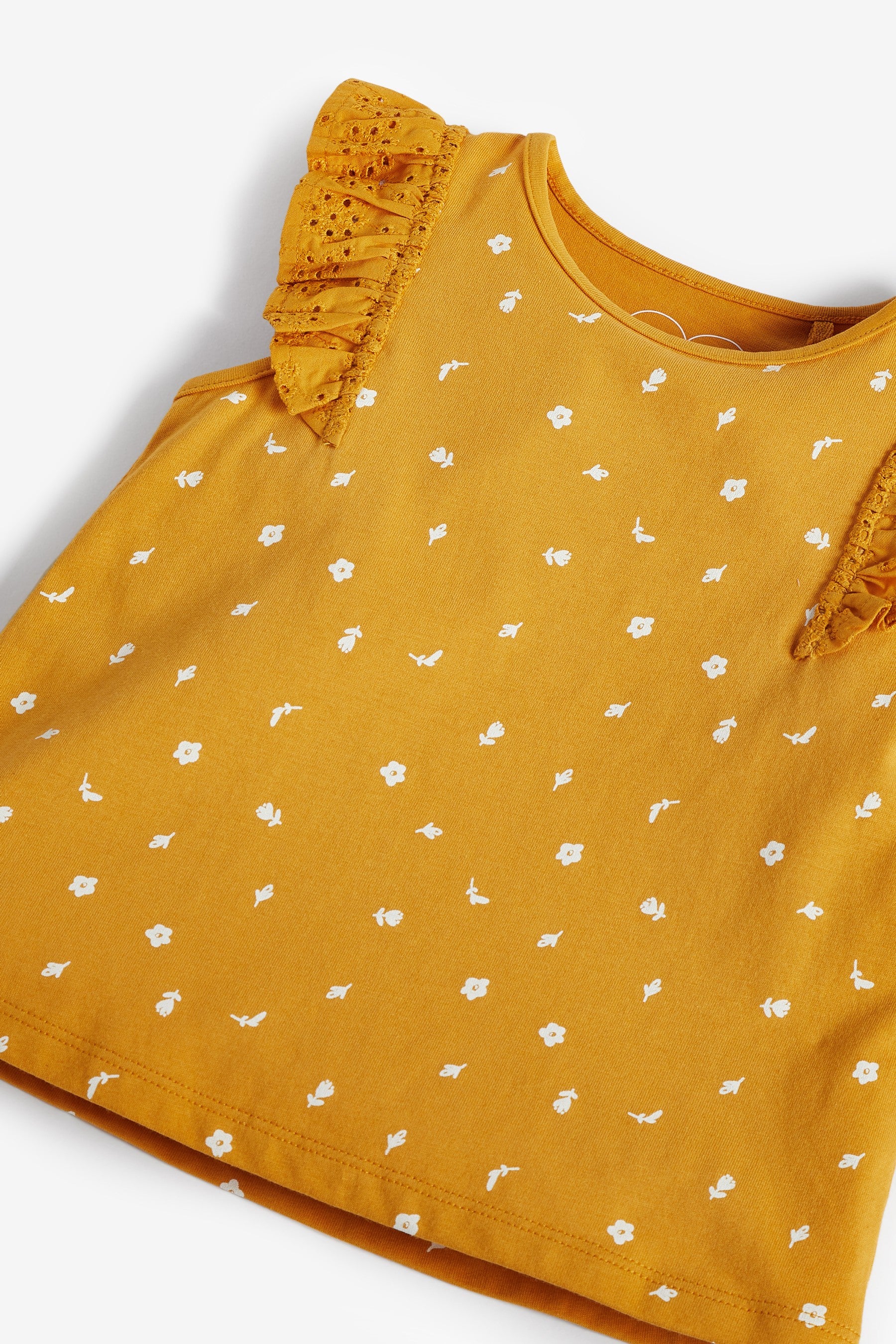 Ochre Yellow Ditsy Cotton Frill Vest (3mths-8yrs)