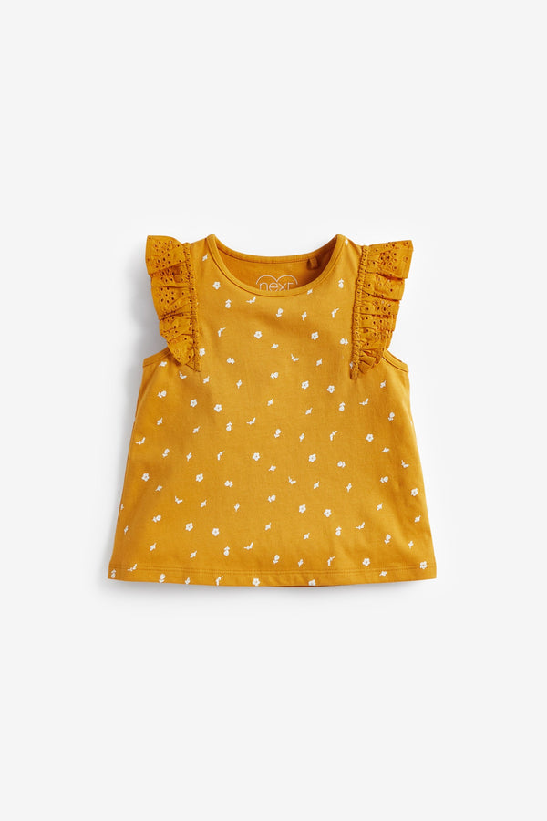 Ochre Yellow Ditsy Cotton Frill Vest (3mths-8yrs)