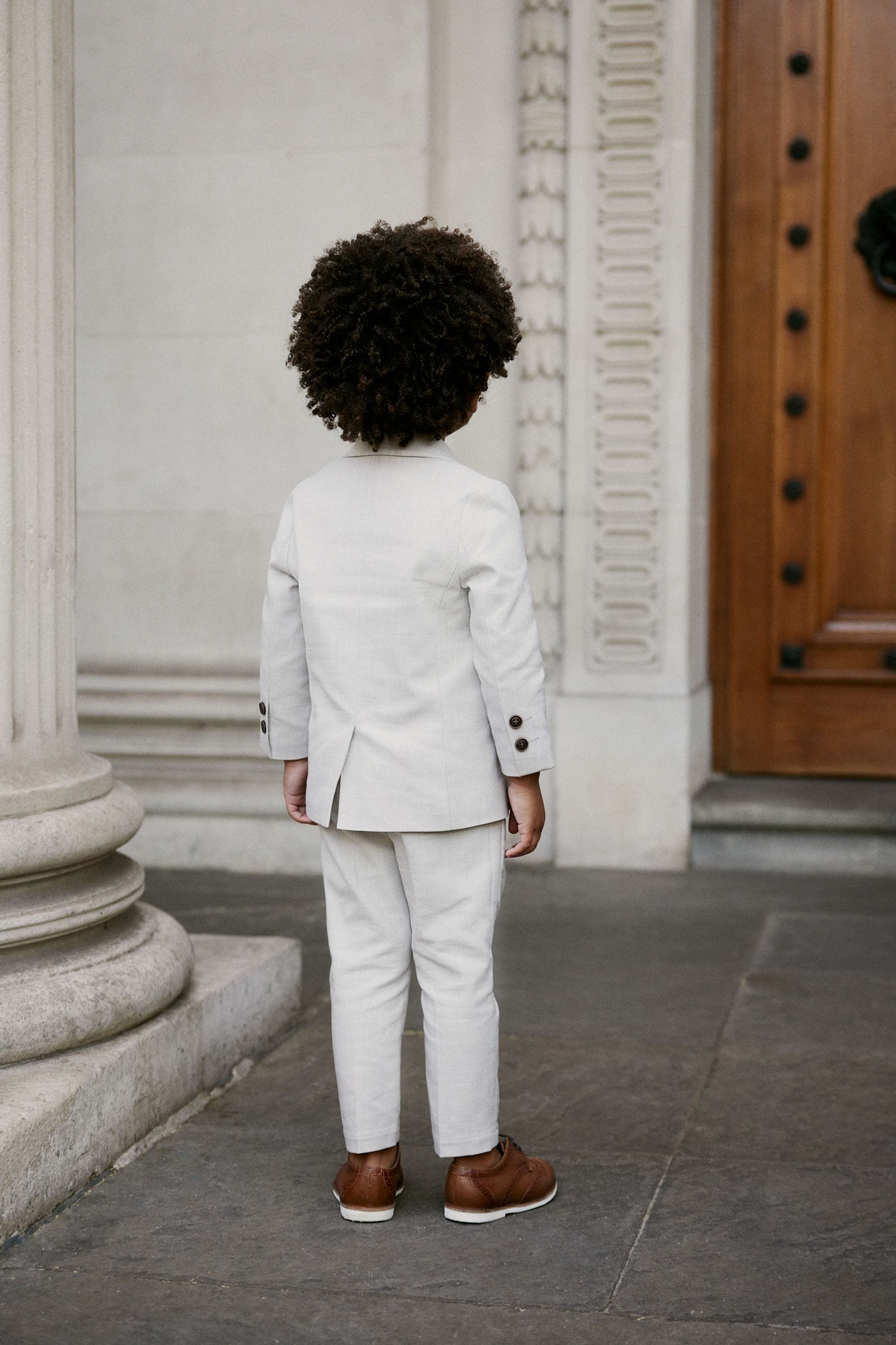 Neutral Blazer Shirt Trousers And Bow Tie Set With Linen (3mths-9yrs)