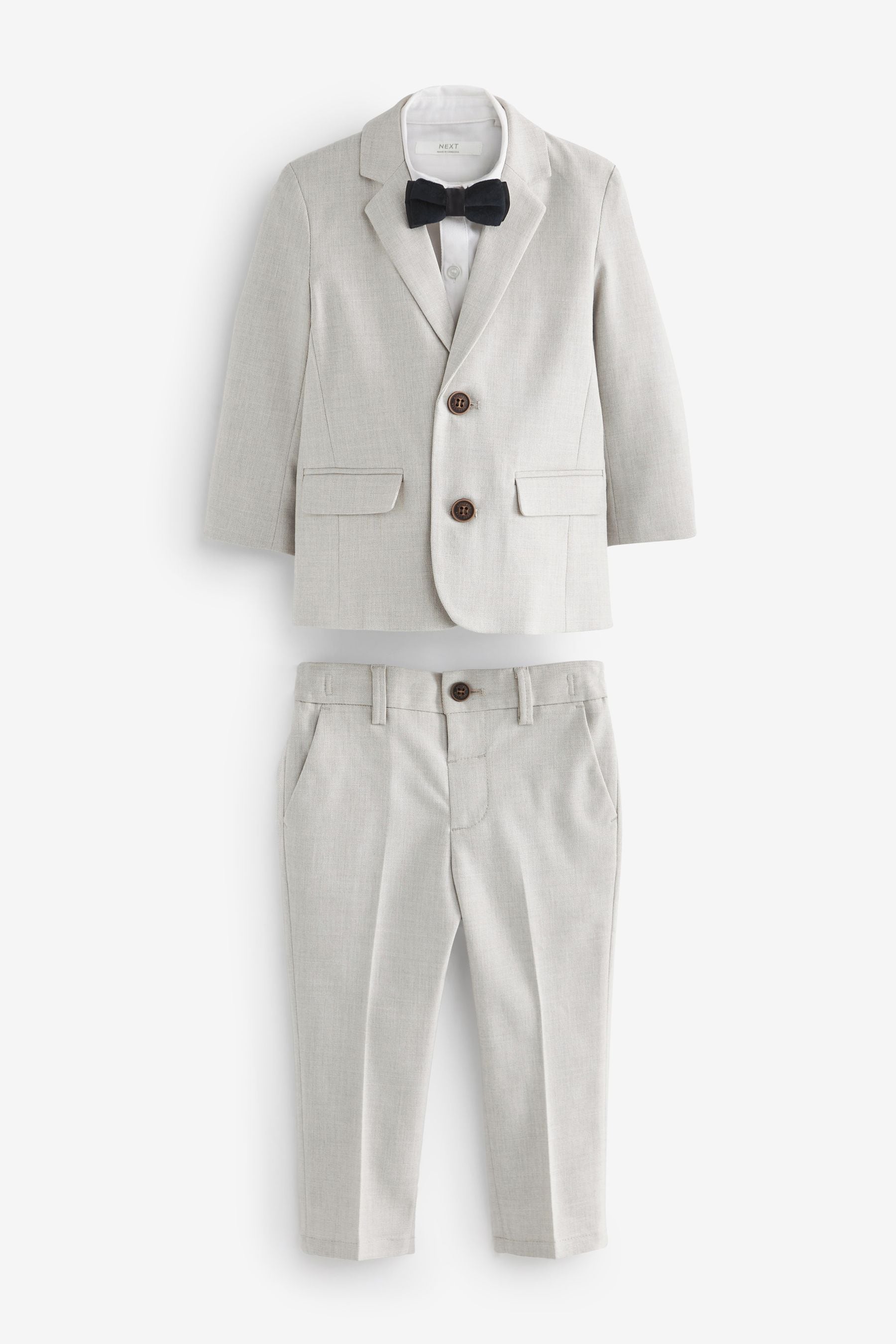 Neutral Blazer Shirt Trousers And Bow Tie Set With Linen (3mths-9yrs)