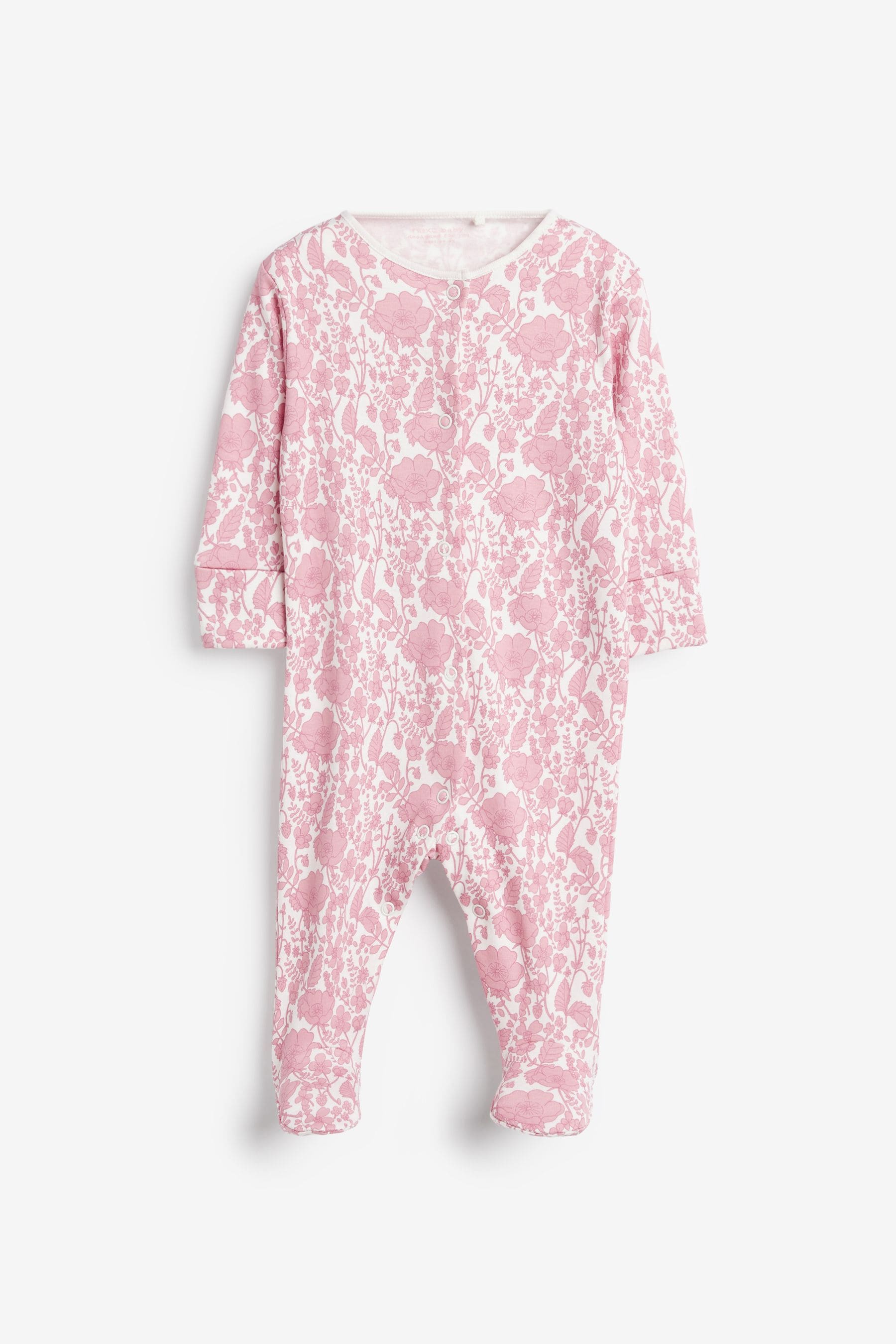 Pink Floral Baby Sleepsuits 5 Pack (0mths-2yrs)