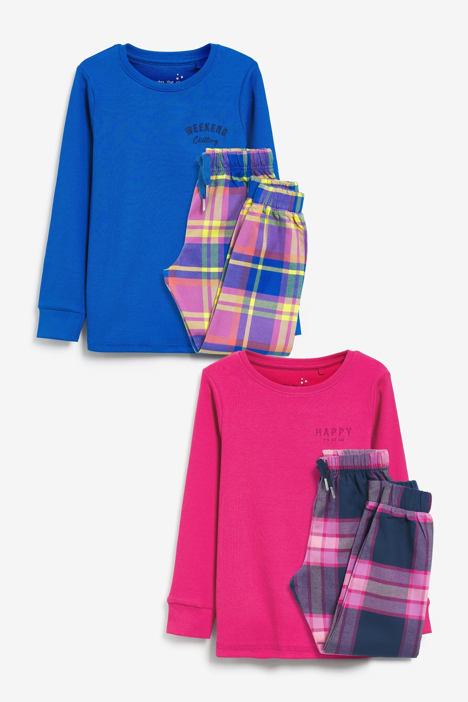 Pink/Blue 2 Pack Check Pyjamas (3-16yrs)