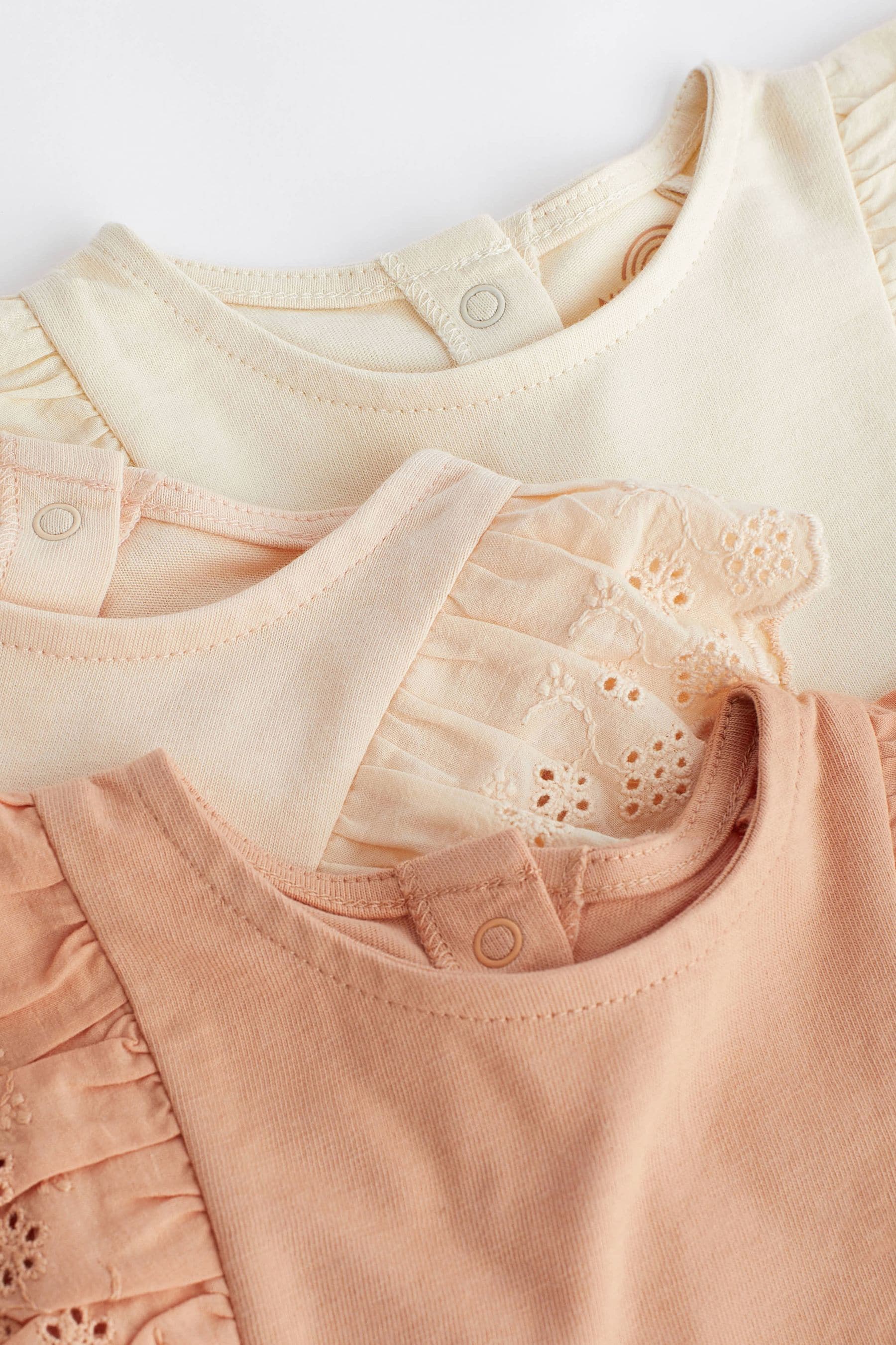 Pink/Cream Broderie Baby Rompers 3 Pack