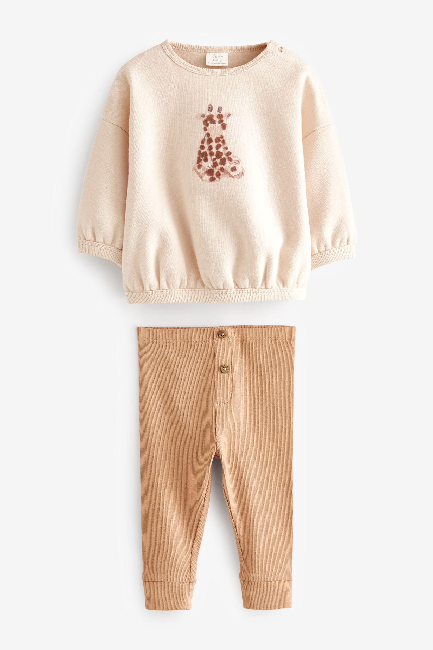 Tan Brown Giraffe Baby Sweatshirt And Leggings 2 Piece Set (0mths-2yrs)