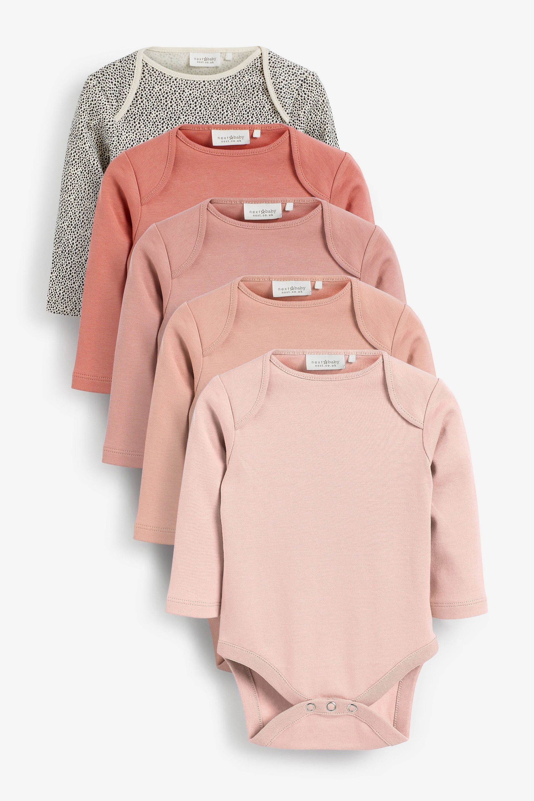 Dusky Pink Baby 5 Pack Essential Long Sleeve Bodysuits (0mths-3yrs)