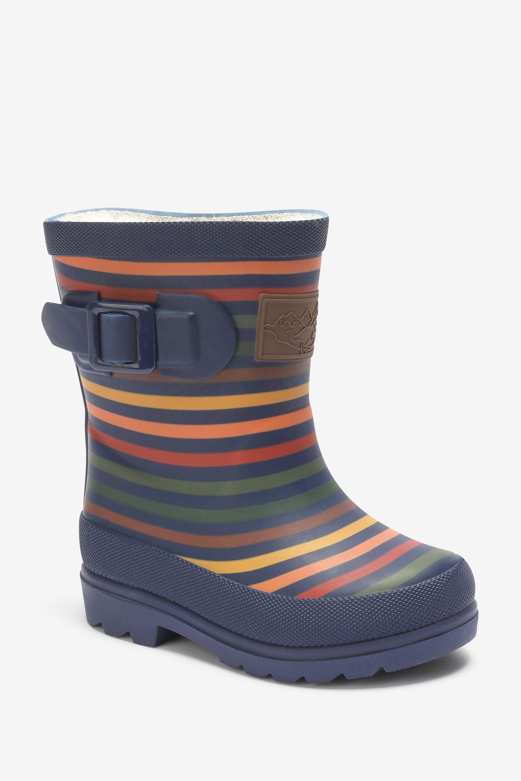 Muted Stripe Warm Lined Buckle Wellies